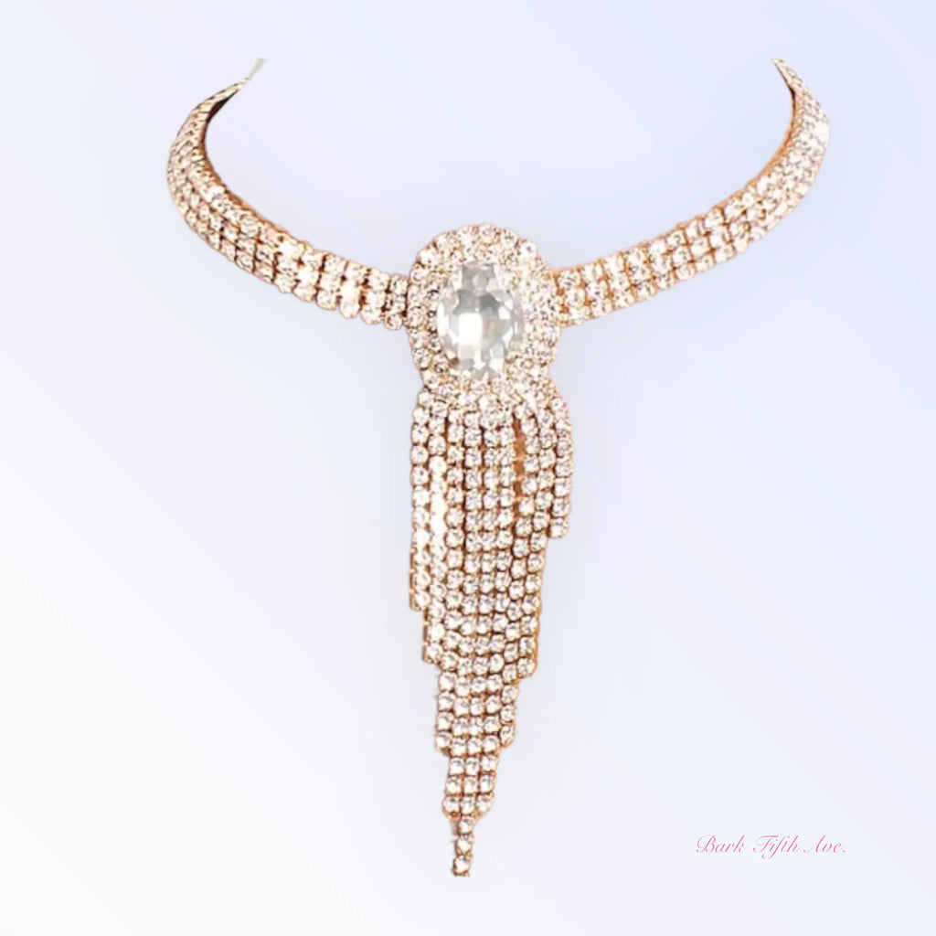 Gold Fringe Rhinestone Necklace