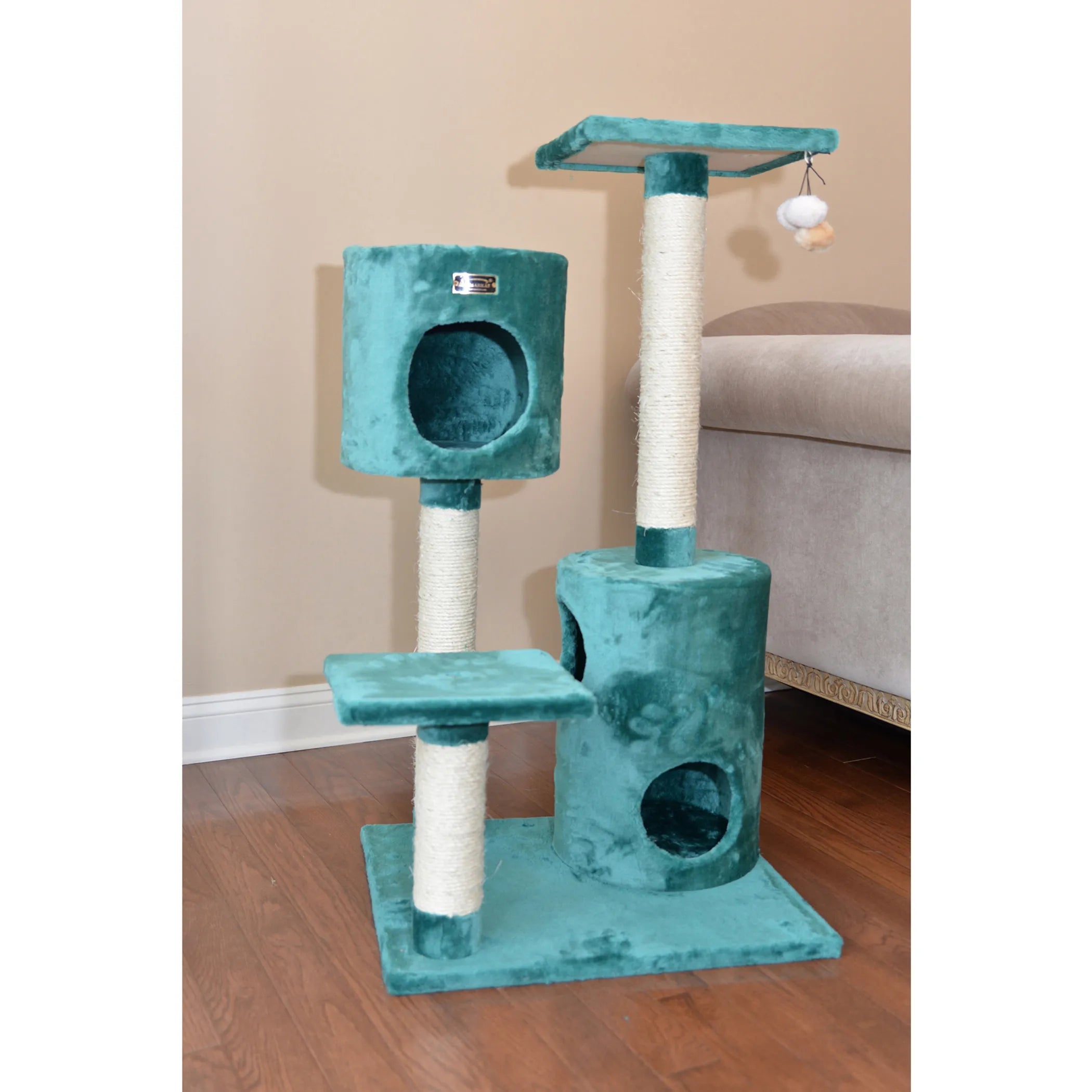 Real Woood Cat Tree House W 2 Private Condos 43" Green