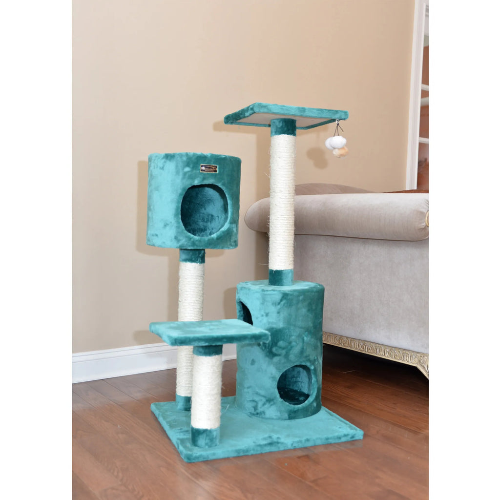 Real Woood Cat Tree House W 2 Private Condos 43" Green