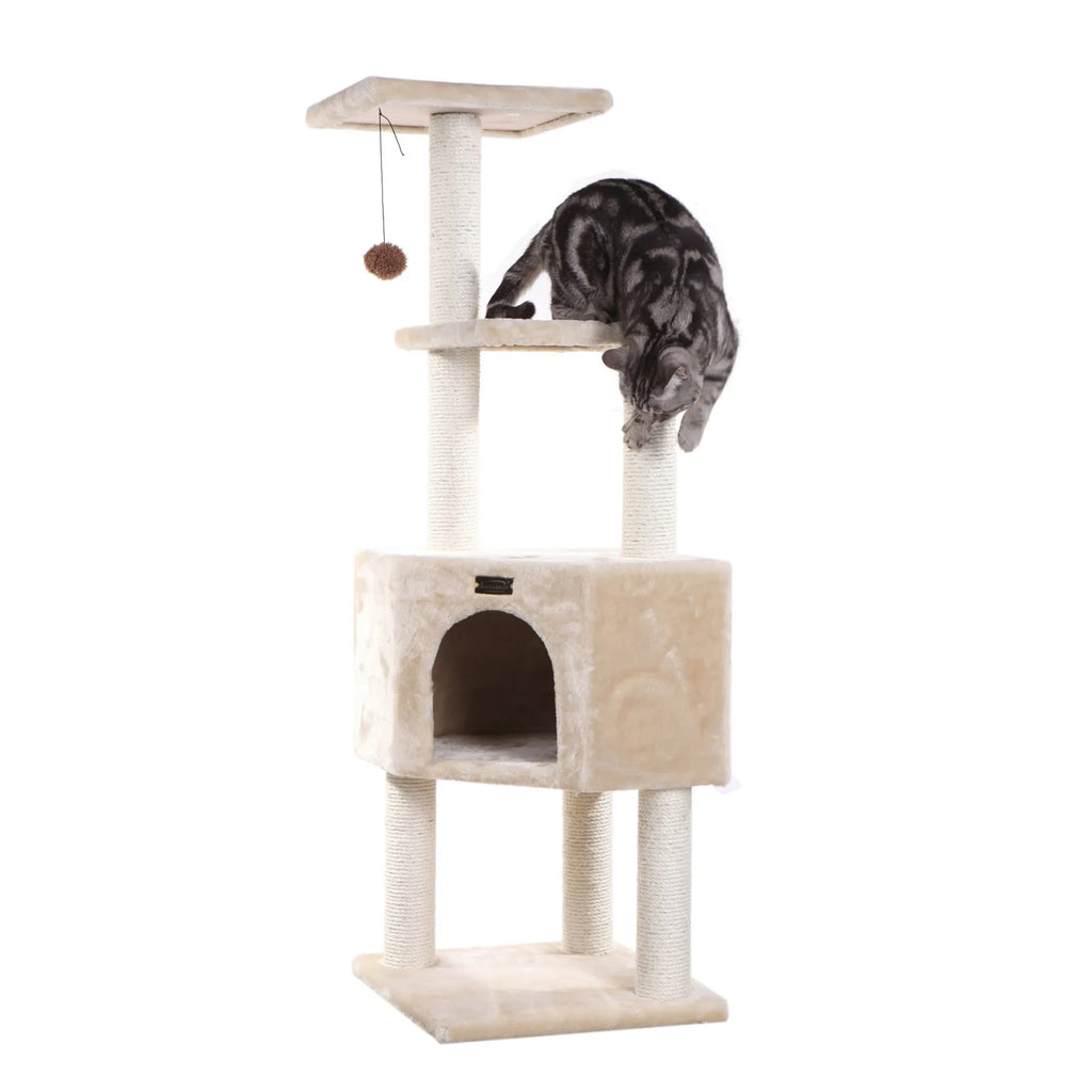 Real Wood 3 Levels Cat Tower for Kittens 48 Height Beige