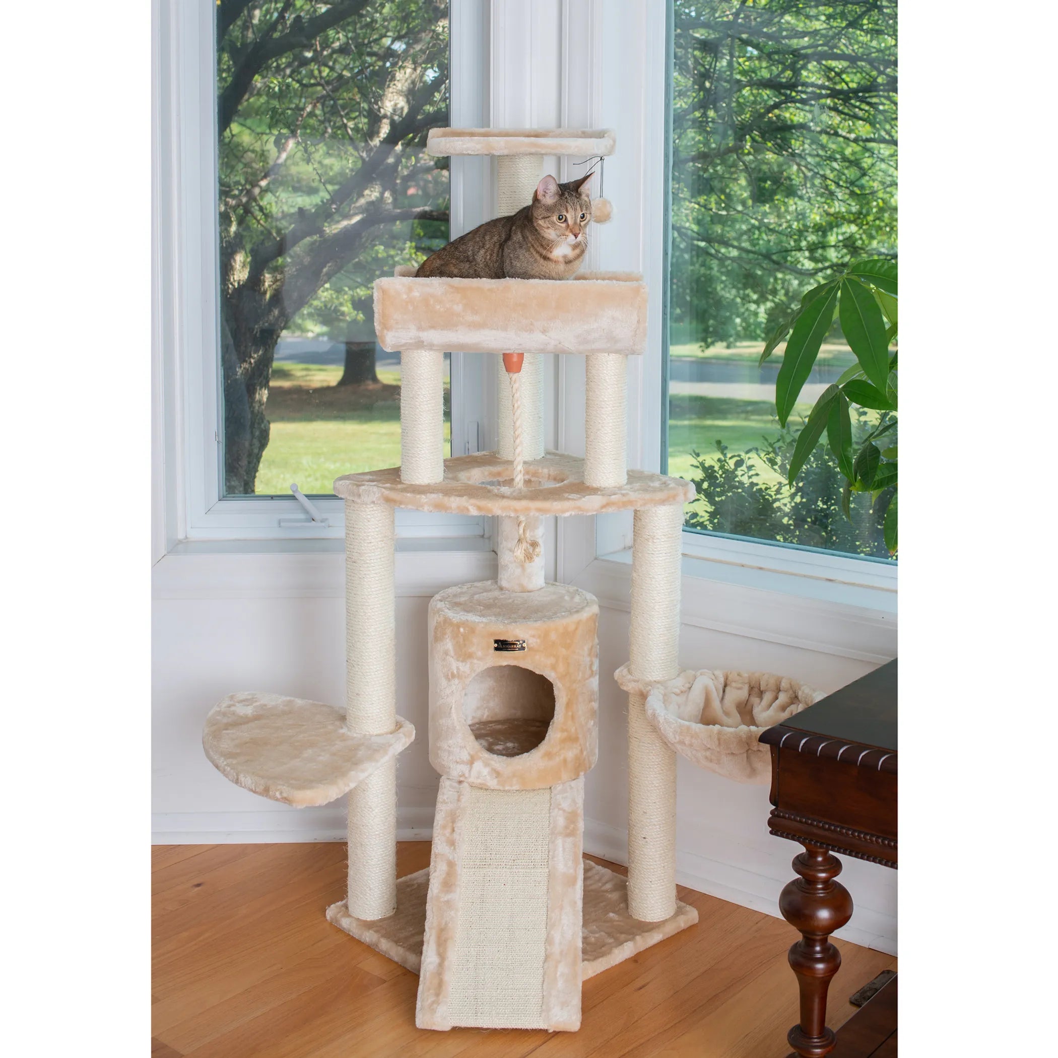 Armarkat Real Wood Spacious Thick Fur Cat Tower W Lounge