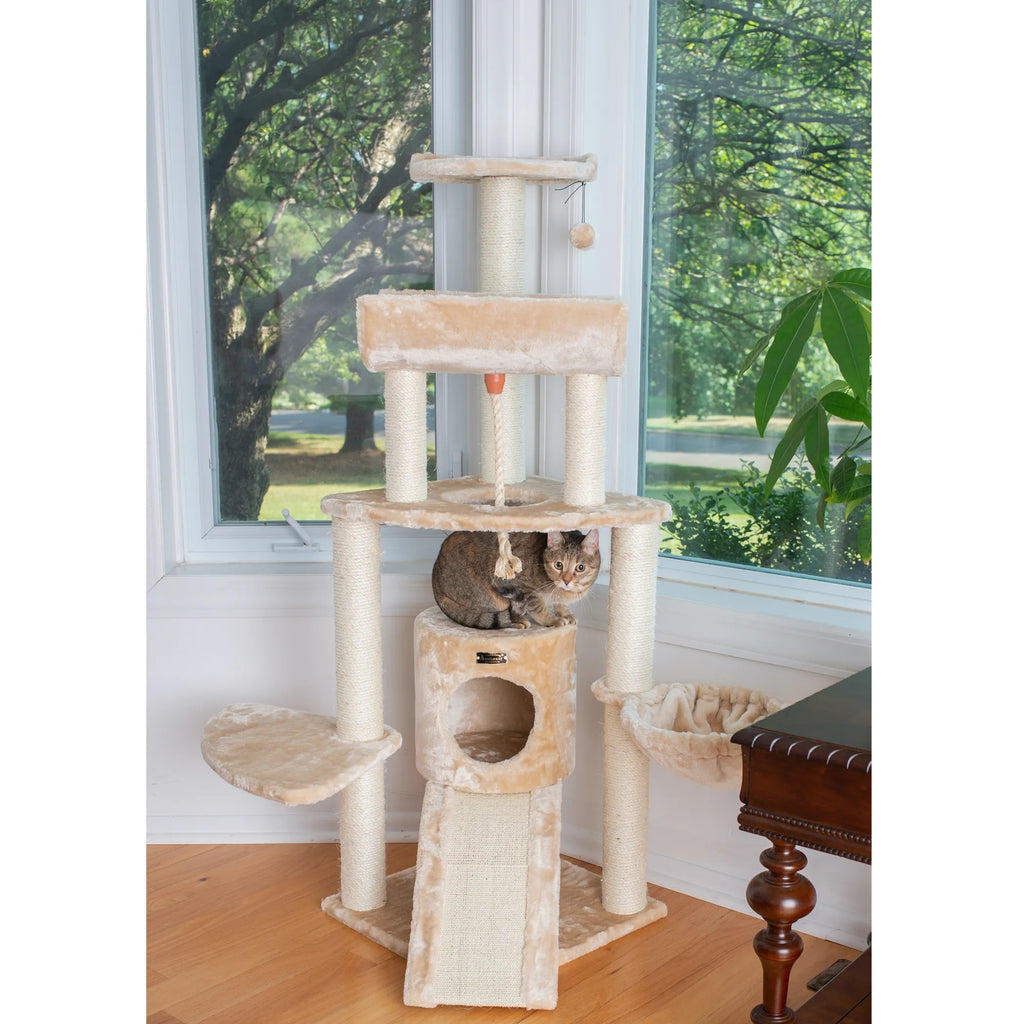Armarkat Real Wood Spacious Thick Fur Cat Tower W Lounge