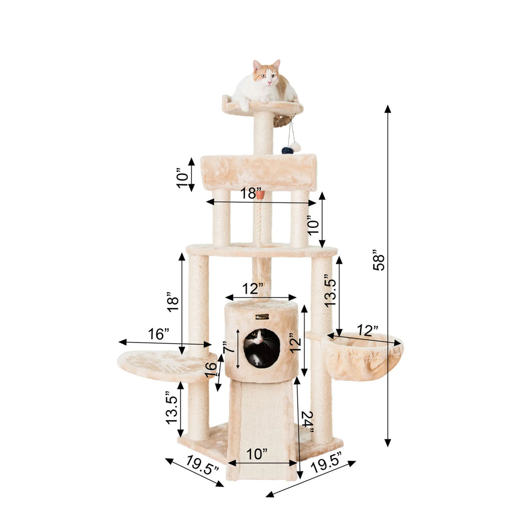 Armarkat Real Wood Spacious Thick Fur Cat Tower W Lounge
