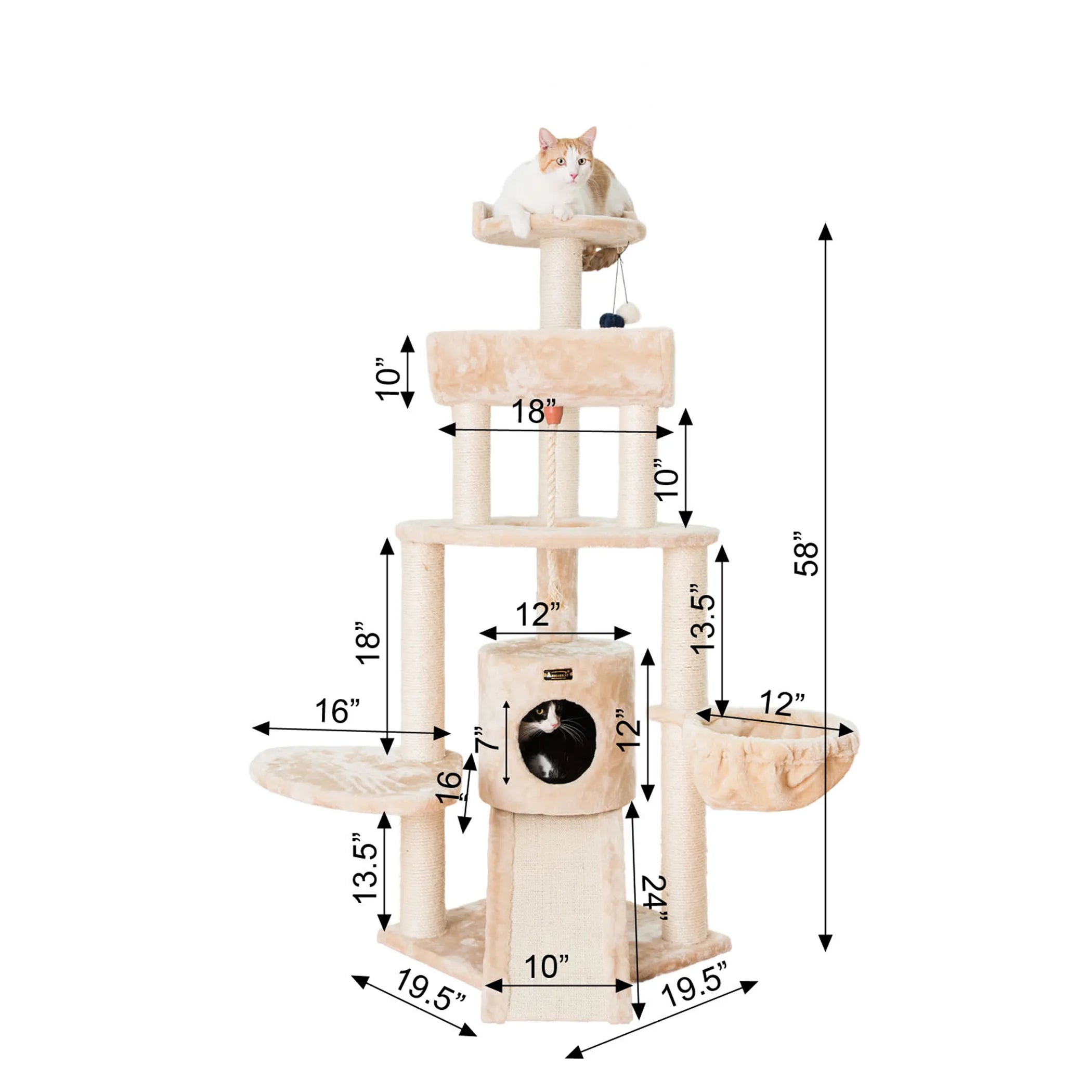 Armarkat Real Wood Spacious Thick Fur Cat Tower W Lounge