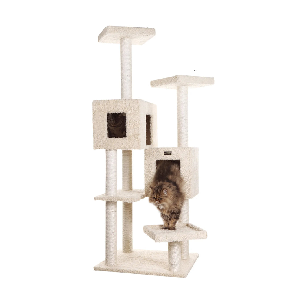 Multi-Level Real Wood Cat Tree W Two Condos, Perches A6702