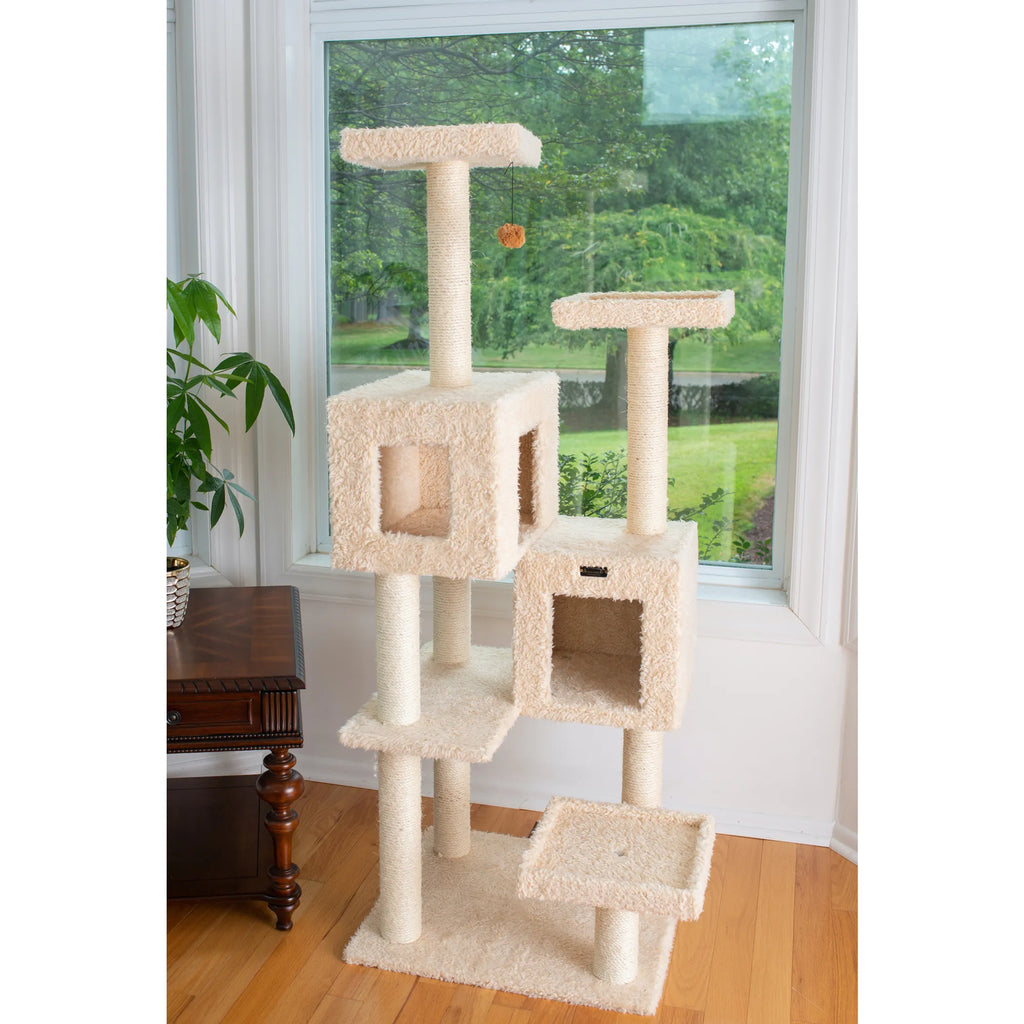 Multi-Level Real Wood Cat Tree W Two Condos, Perches A6702