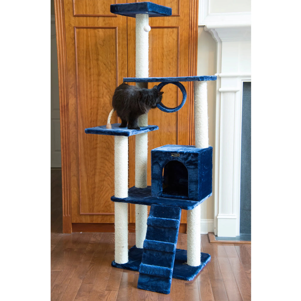 Real Wood 71" Navy Cat ClimbIng Tower Scratching Furniture