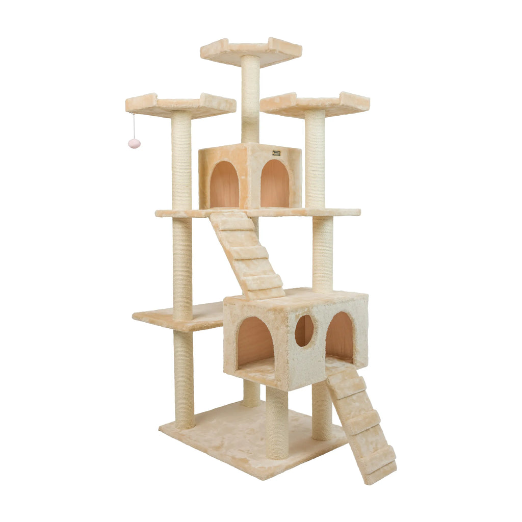 Real Wood 74" Multi-Level Cat Tree Large Cat Play Furniture