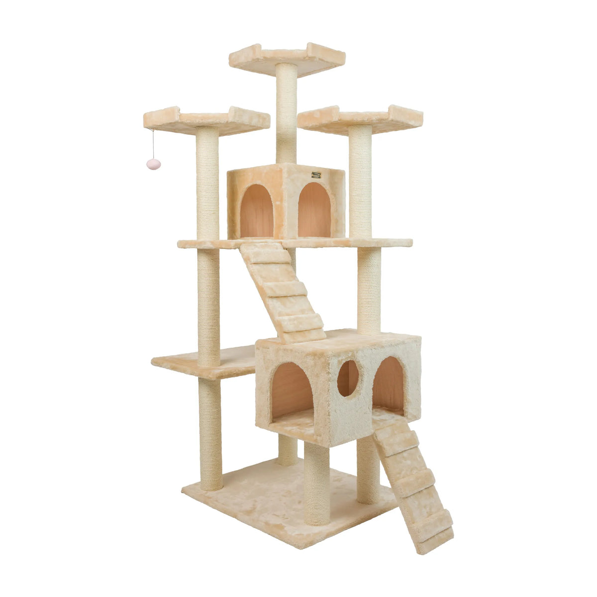 Real Wood 74" Multi-Level Cat Tree Large Cat Play Furniture