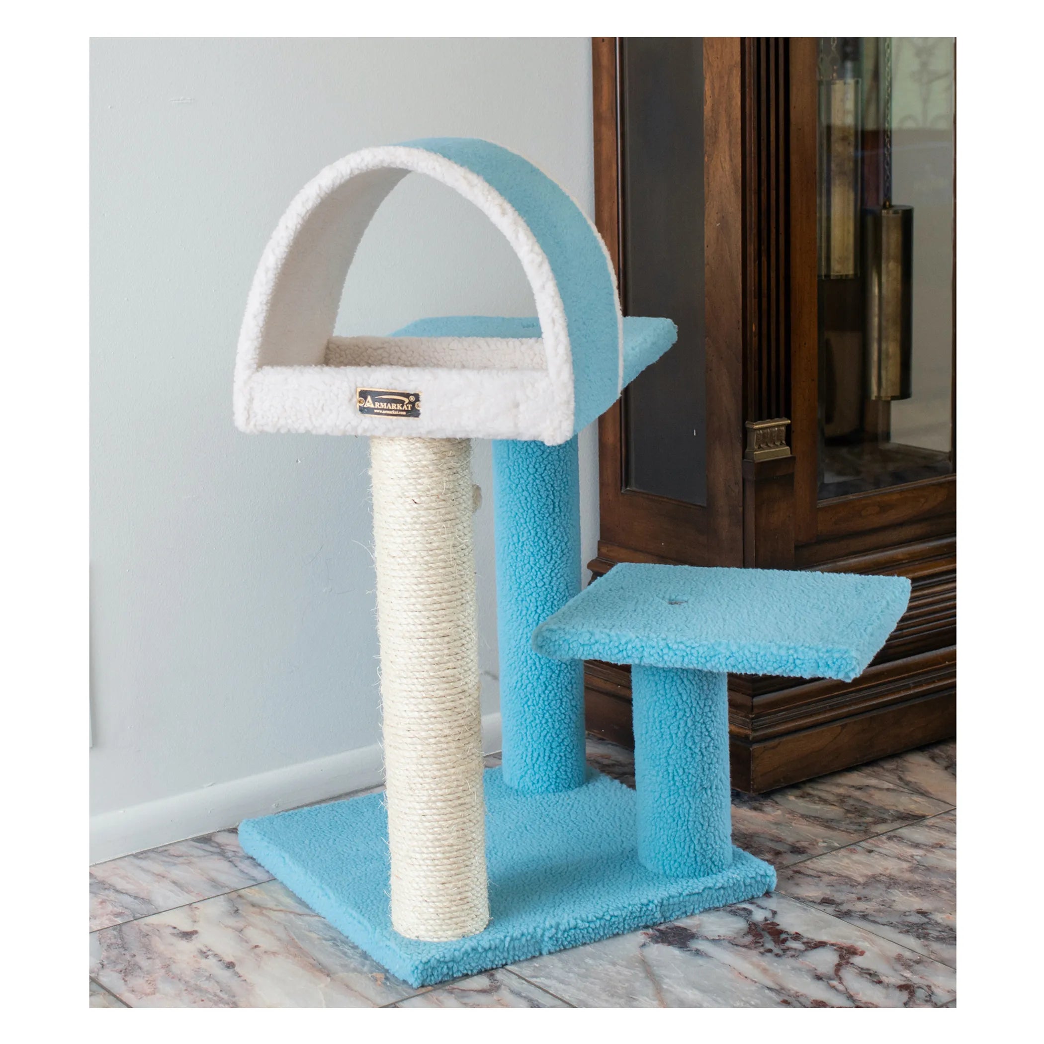 Armarkat Sky Blue 29" Cat Tree Real Wood Cat Tunnel