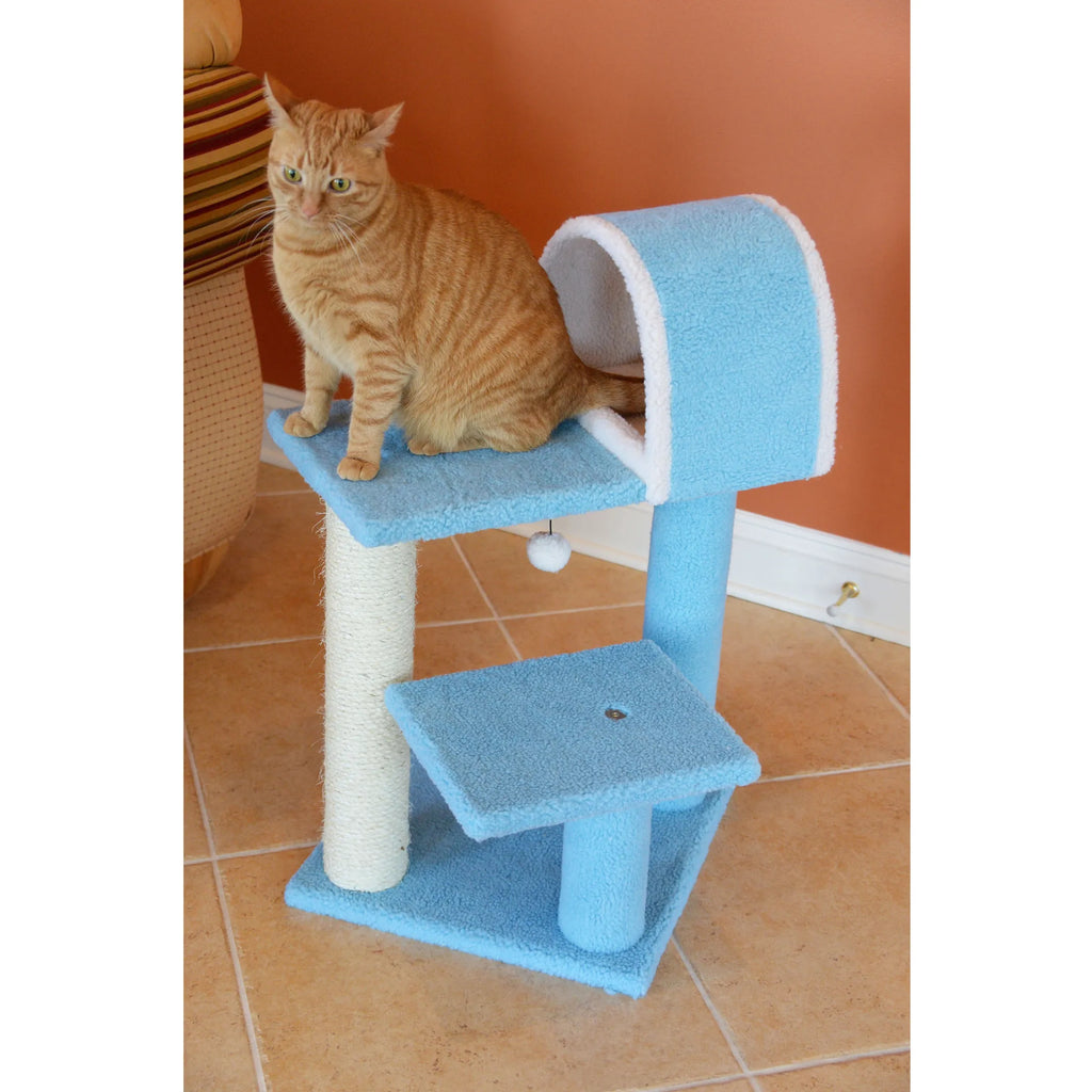Armarkat Sky Blue 29" Cat Tree Real Wood Cat Tunnel