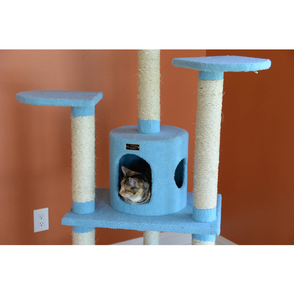 Real Wood 65-Inch Classic Cat Tree In Sky Blue 5-Level Condo