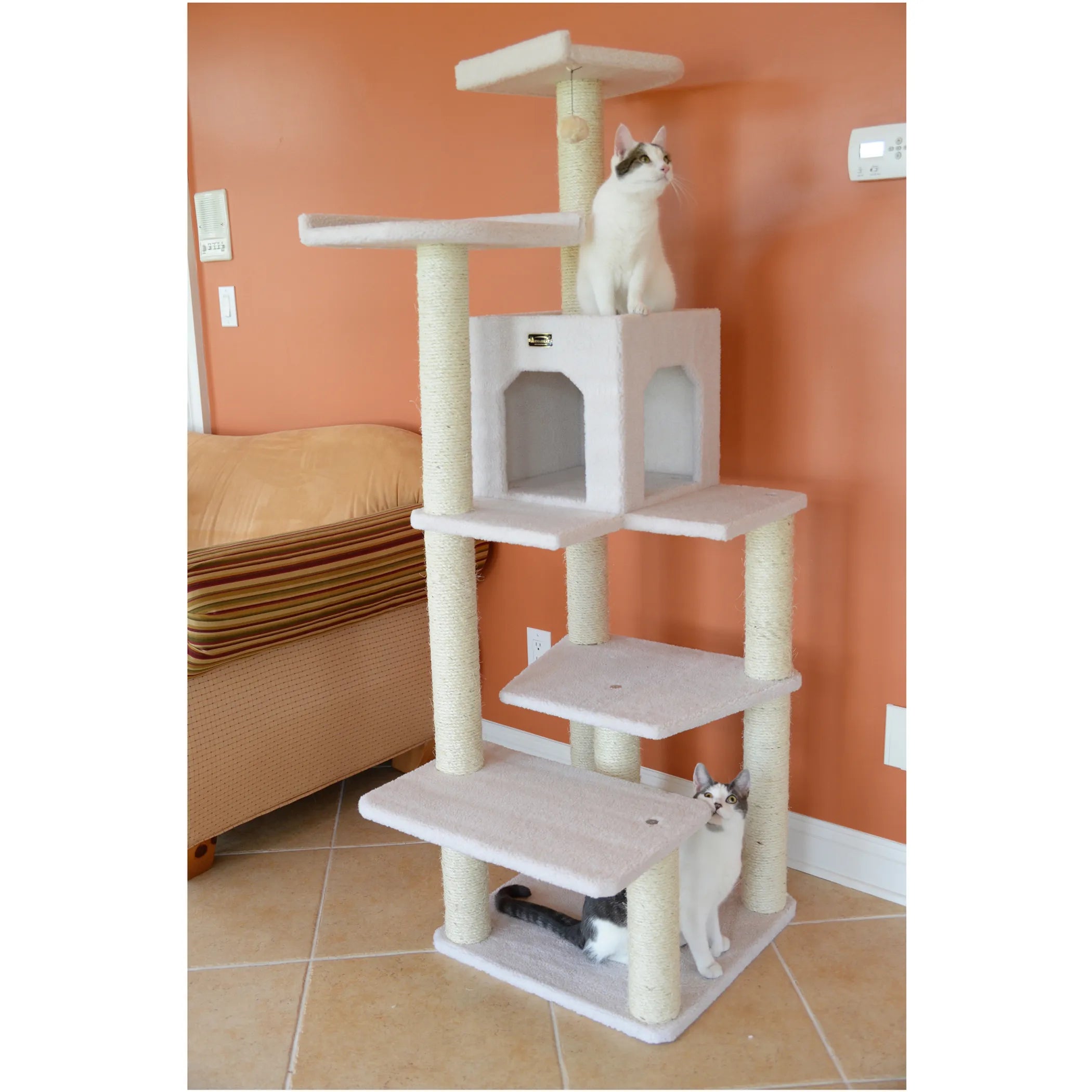 Real Wood B6802 Classic Cat Tree In Ivory 6 Levels Condo