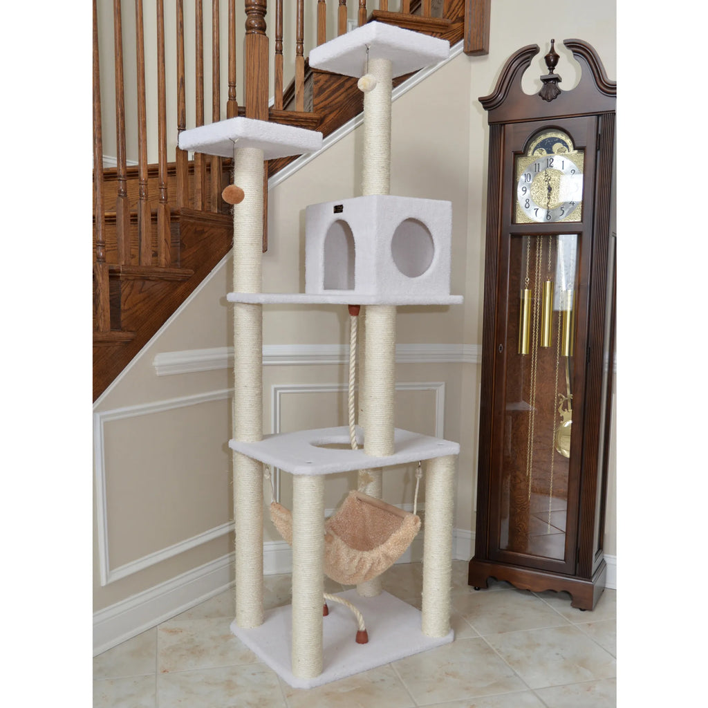 Real Wood B7301 Classic Ivory Cat Tree, 4 Levels With Rope