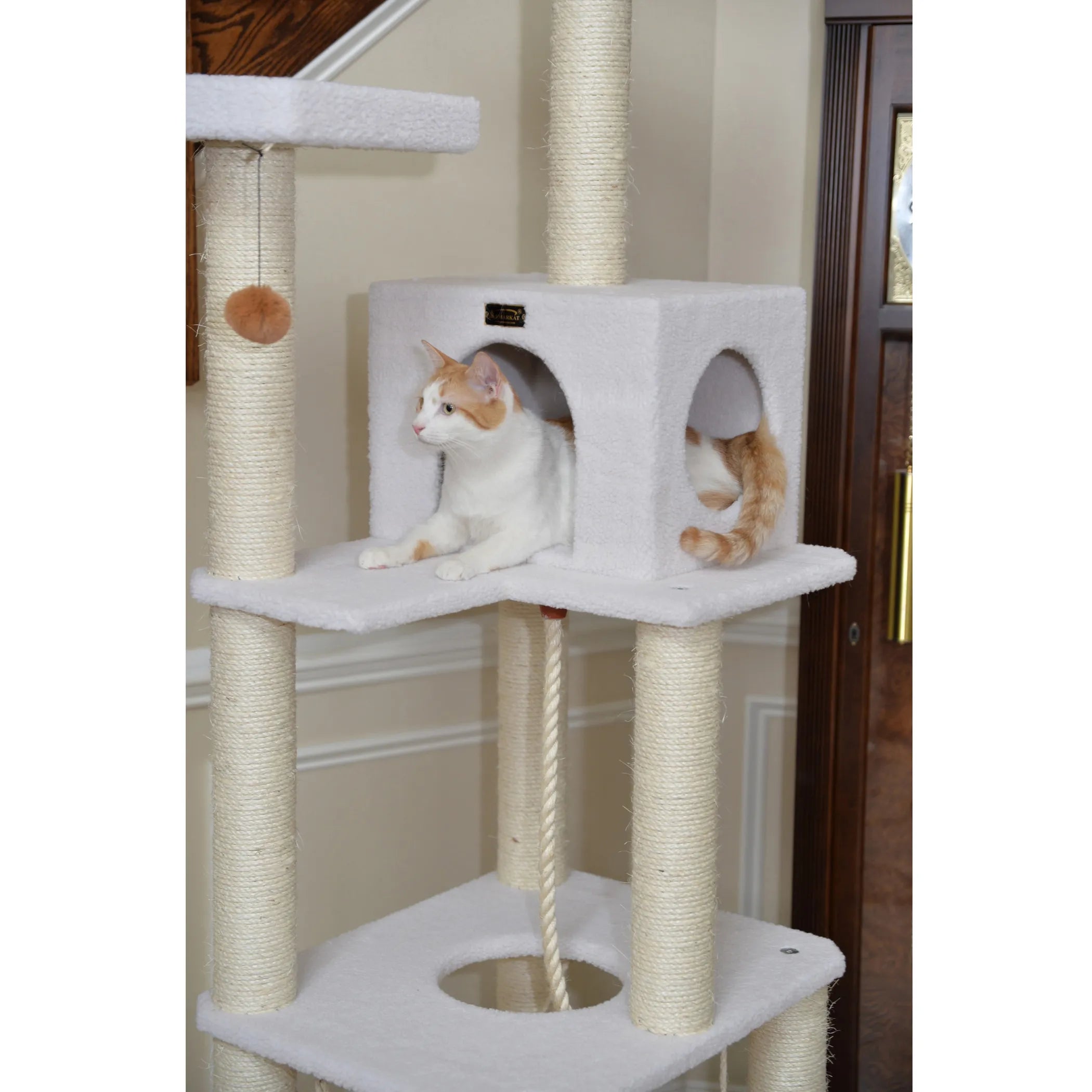 Real Wood B7301 Classic Ivory Cat Tree, 4 Levels With Rope