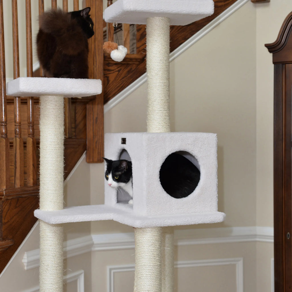 Real Wood B7301 Classic Ivory Cat Tree, 4 Levels With Rope