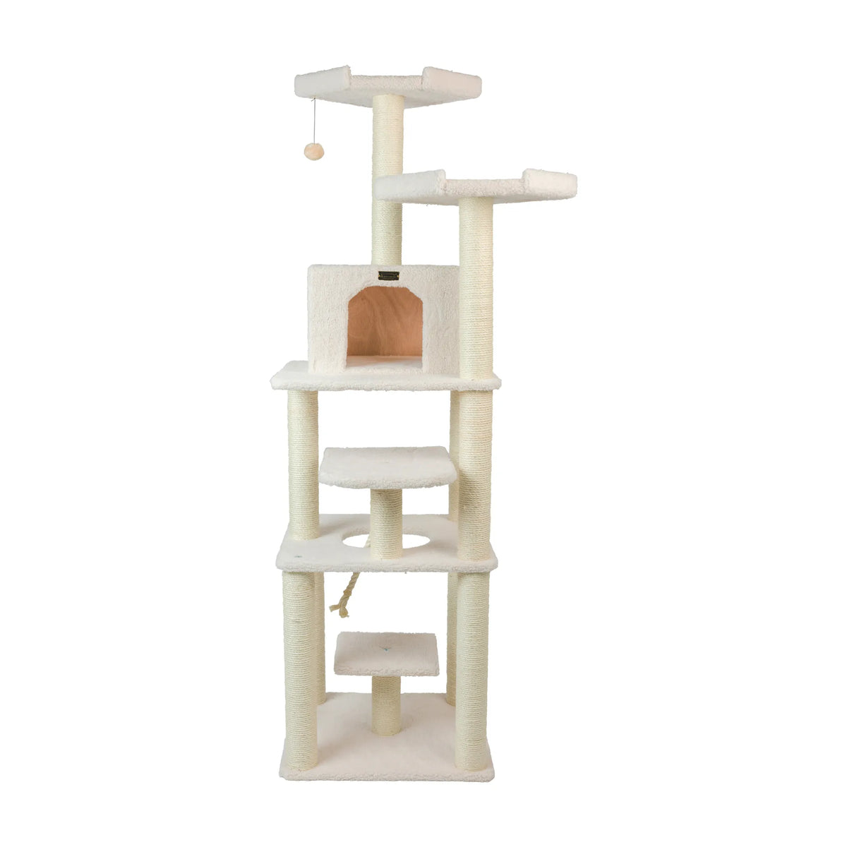 Real Wood B7801 Classic Cat Tree In Ivory 6 Levels Playhouse