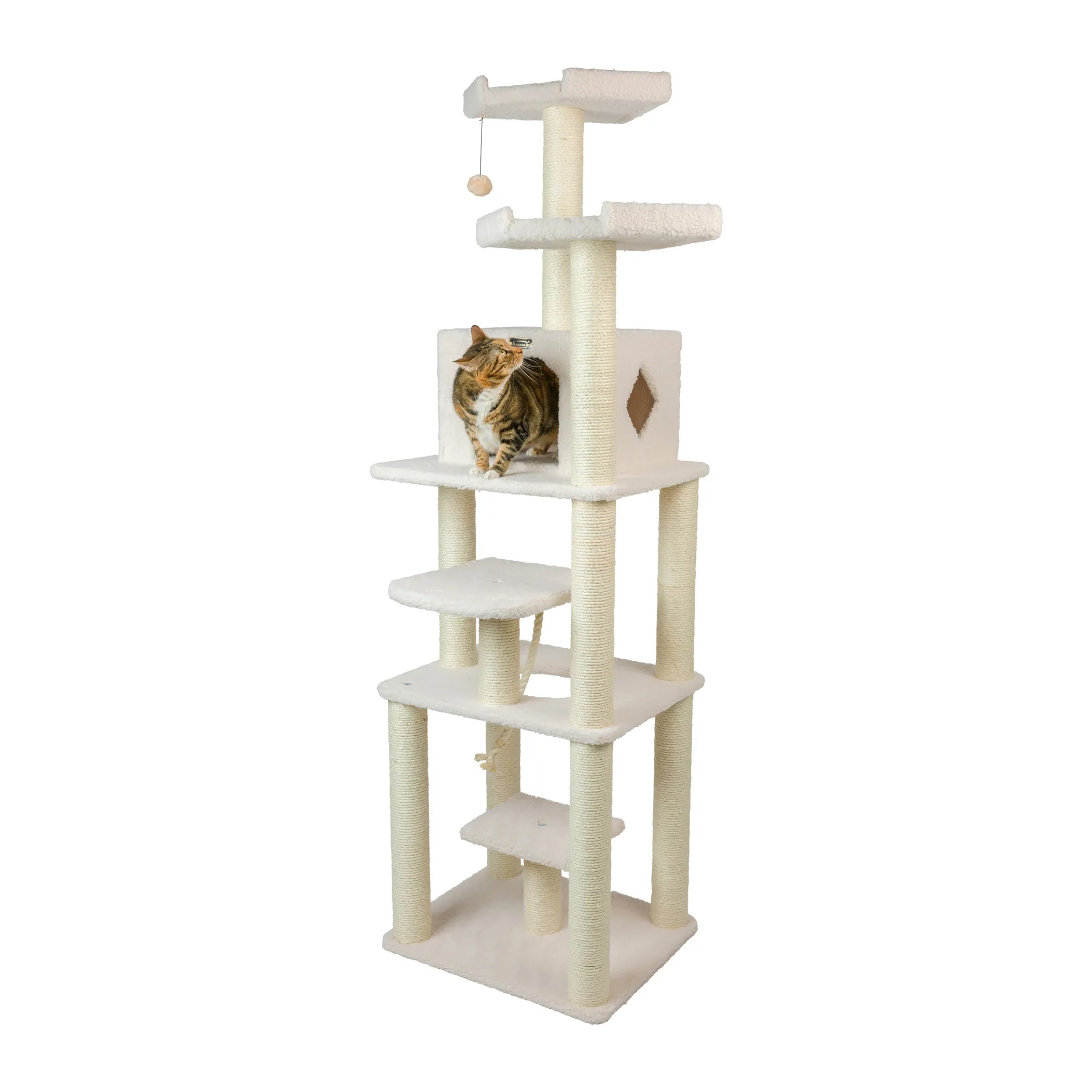 Real Wood B7801 Classic Cat Tree In Ivory 6 Levels Playhouse