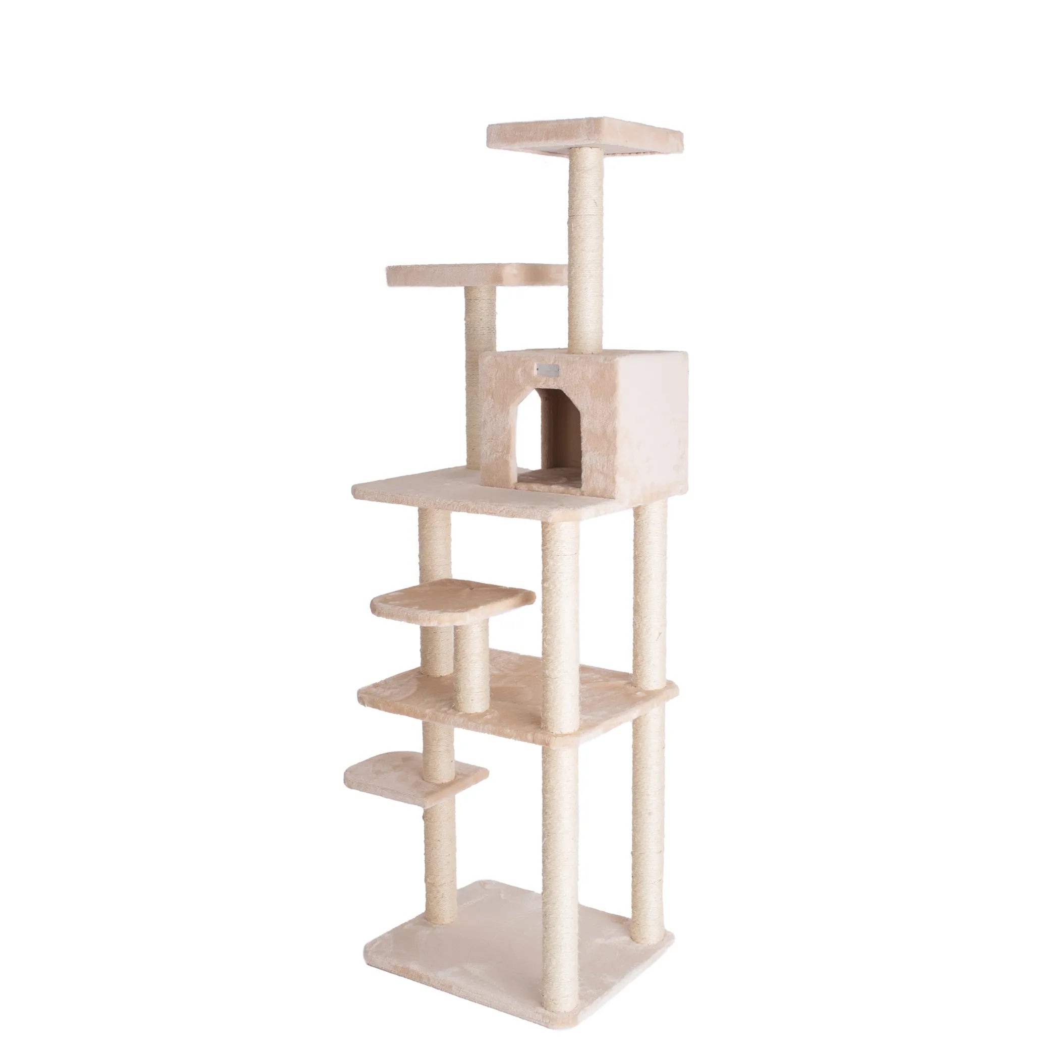 GleePet Real Wood 74-Inch Cat Tree With Seven Levels, Beige