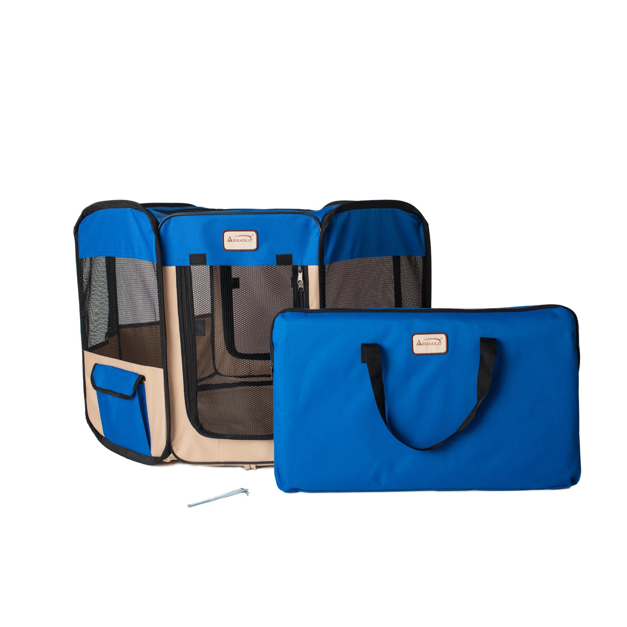 Armarkat PP001B-M Portable Pet Playpen In Blue and BGE Combo