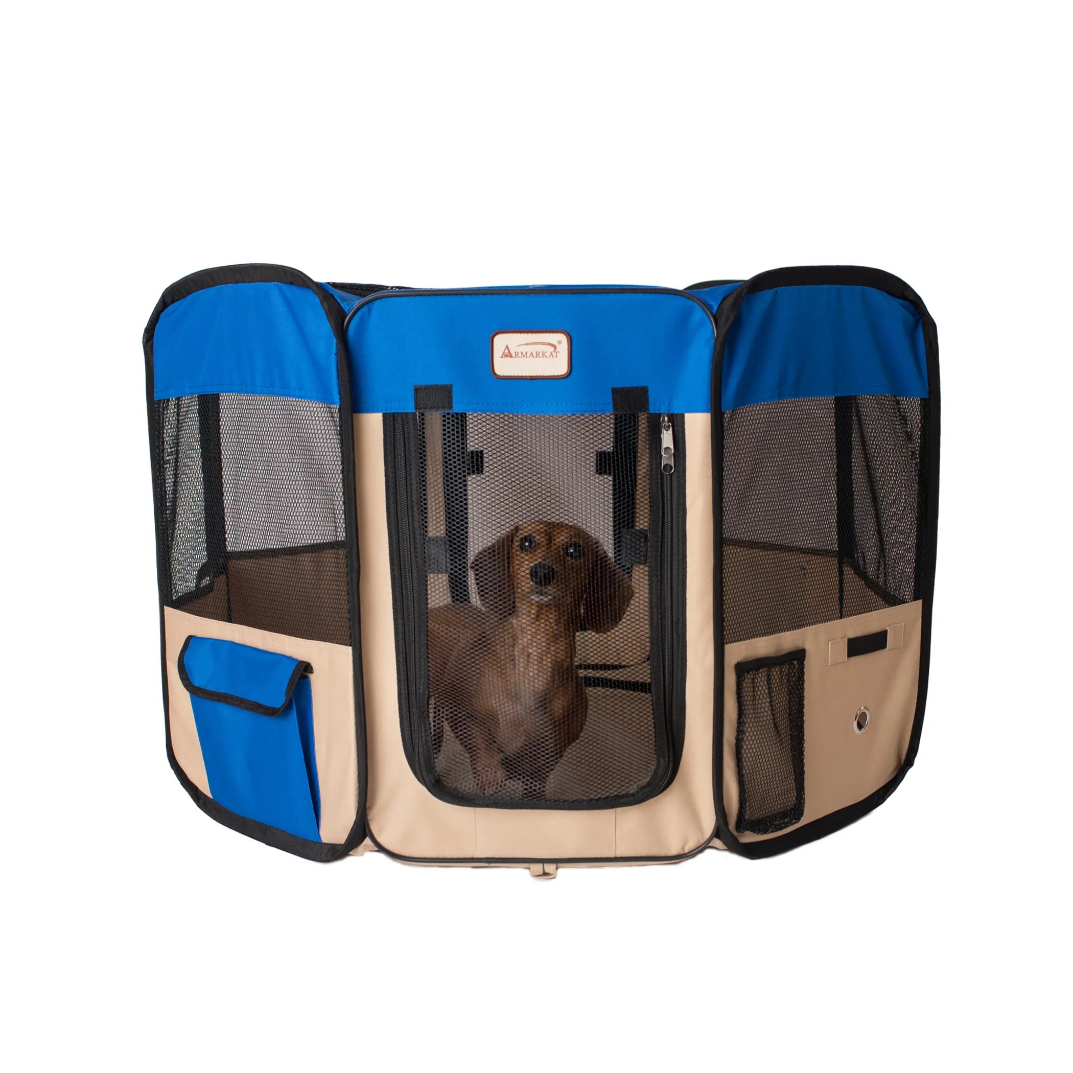 Armarkat PP001B-M Portable Pet Playpen In Blue and BGE Combo