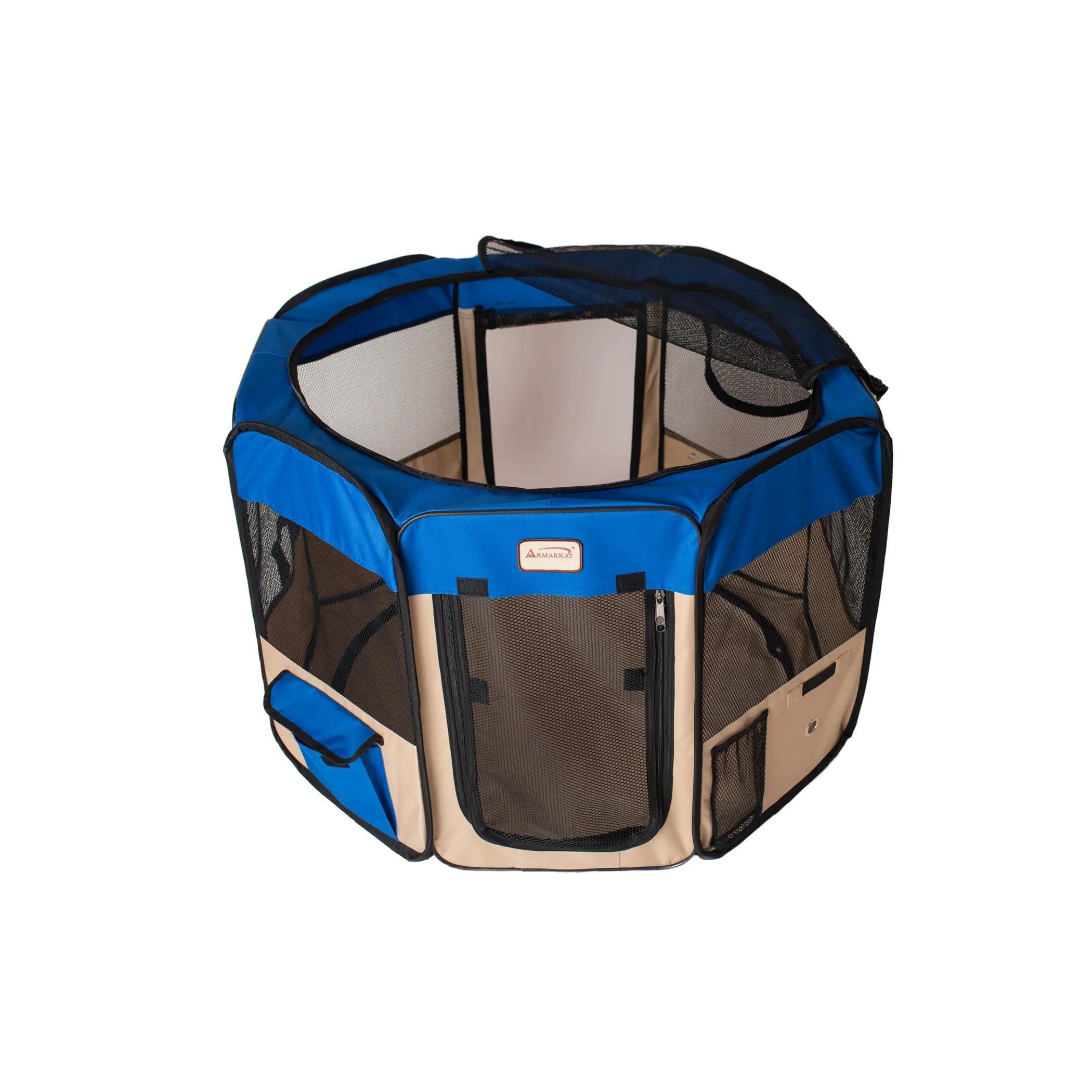 Armarkat Portable Pet Playpen In Blue and Beige Combo