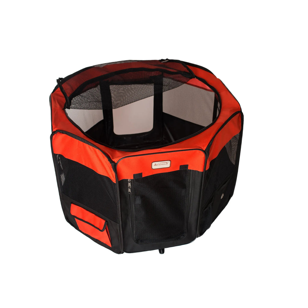 Armarkat PP002R-M Portable Pet Playpen In Bk and Rd Combo