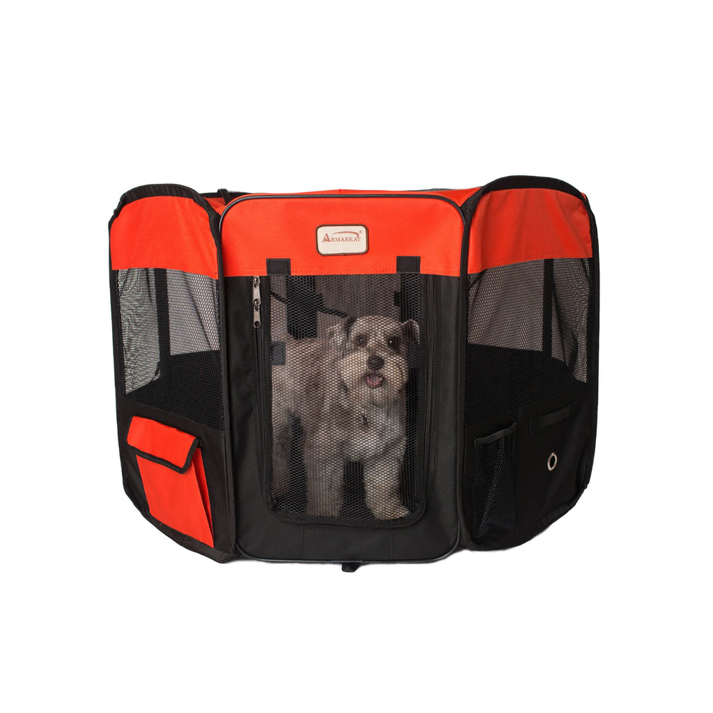 Armarkat PP002R-M Portable Pet Playpen In Bk and Rd Combo