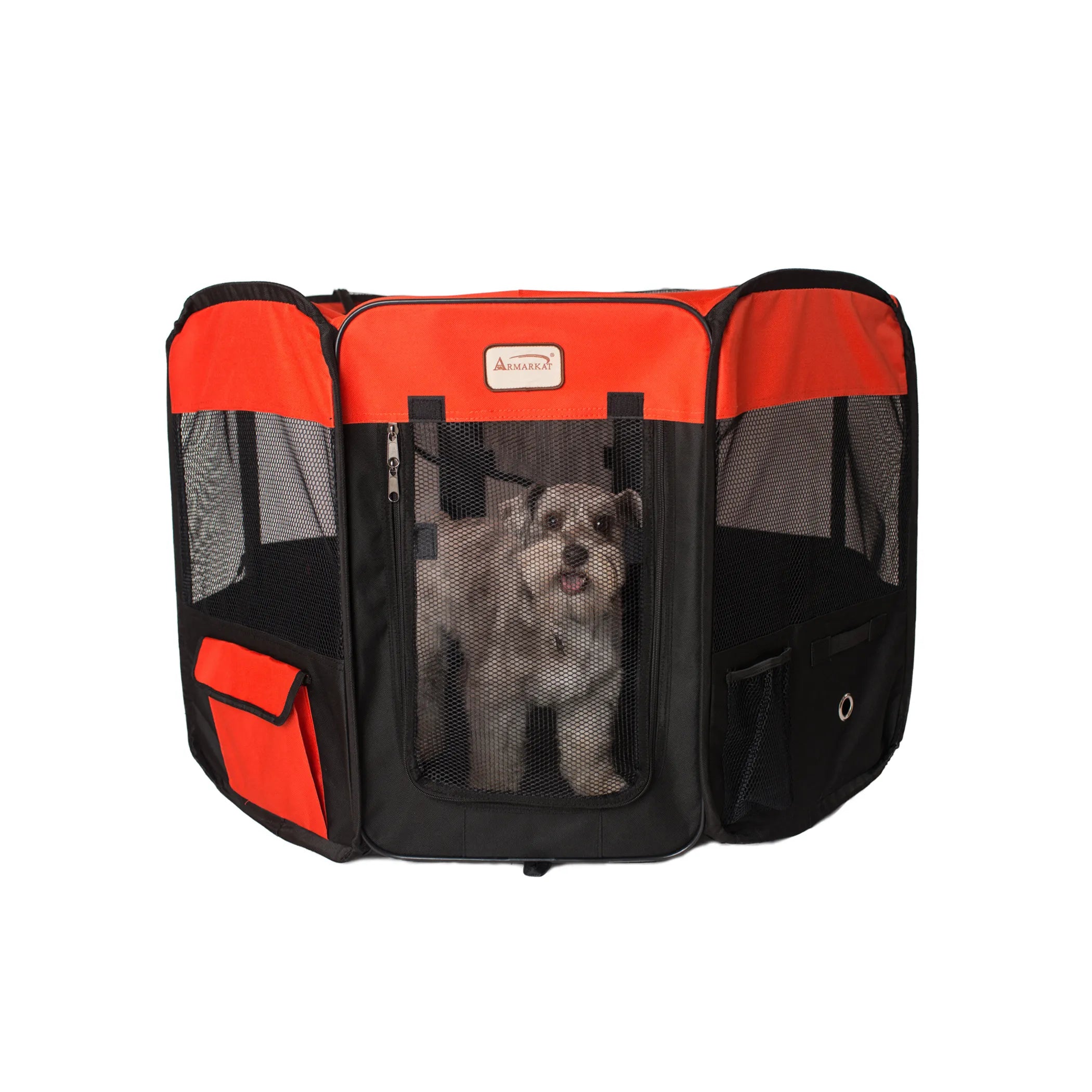 Armarkat PP002R-M Portable Pet Playpen In Bk and Rd Combo