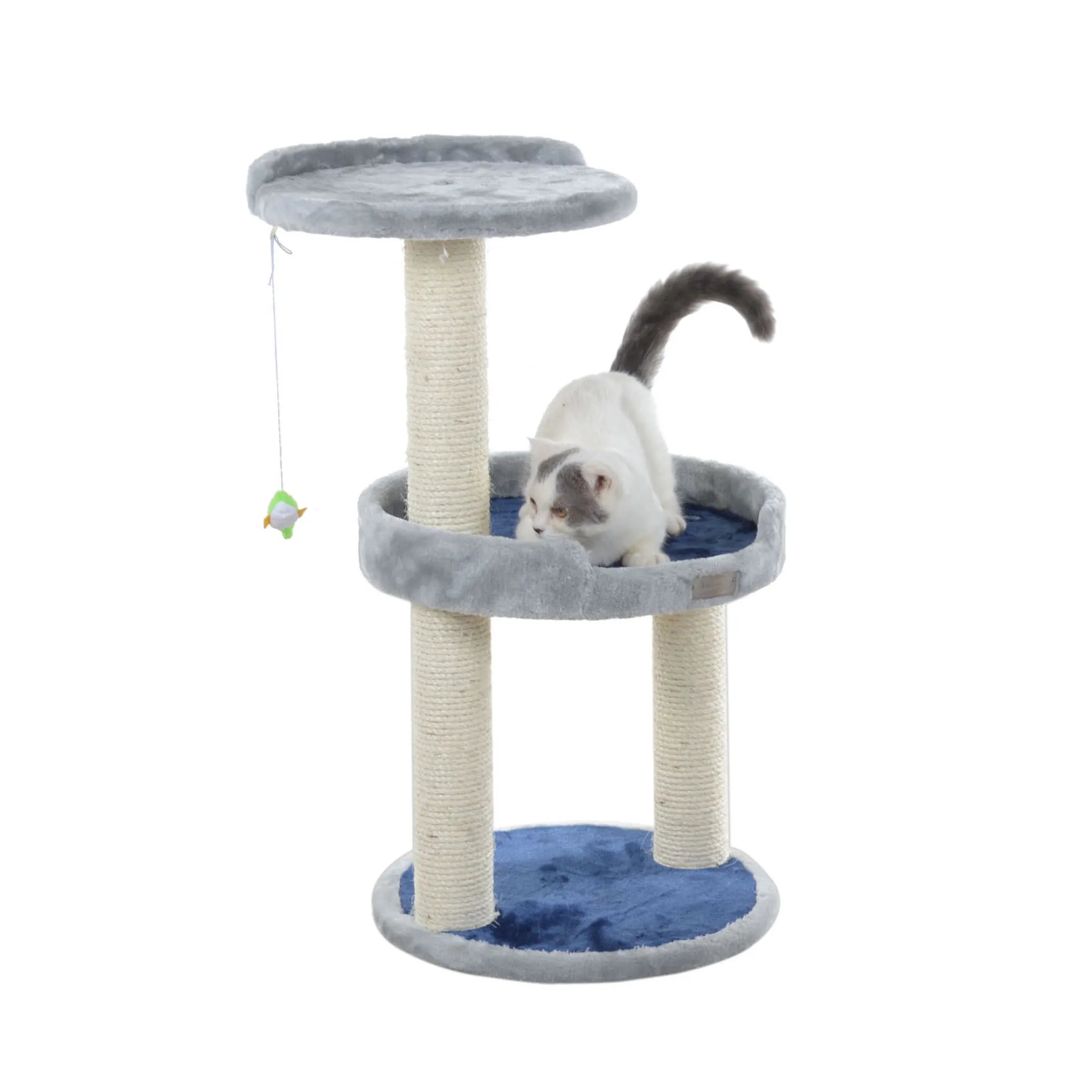 3 Level Real Wood Cat scratcher, x2905, Gray W Plush Perch