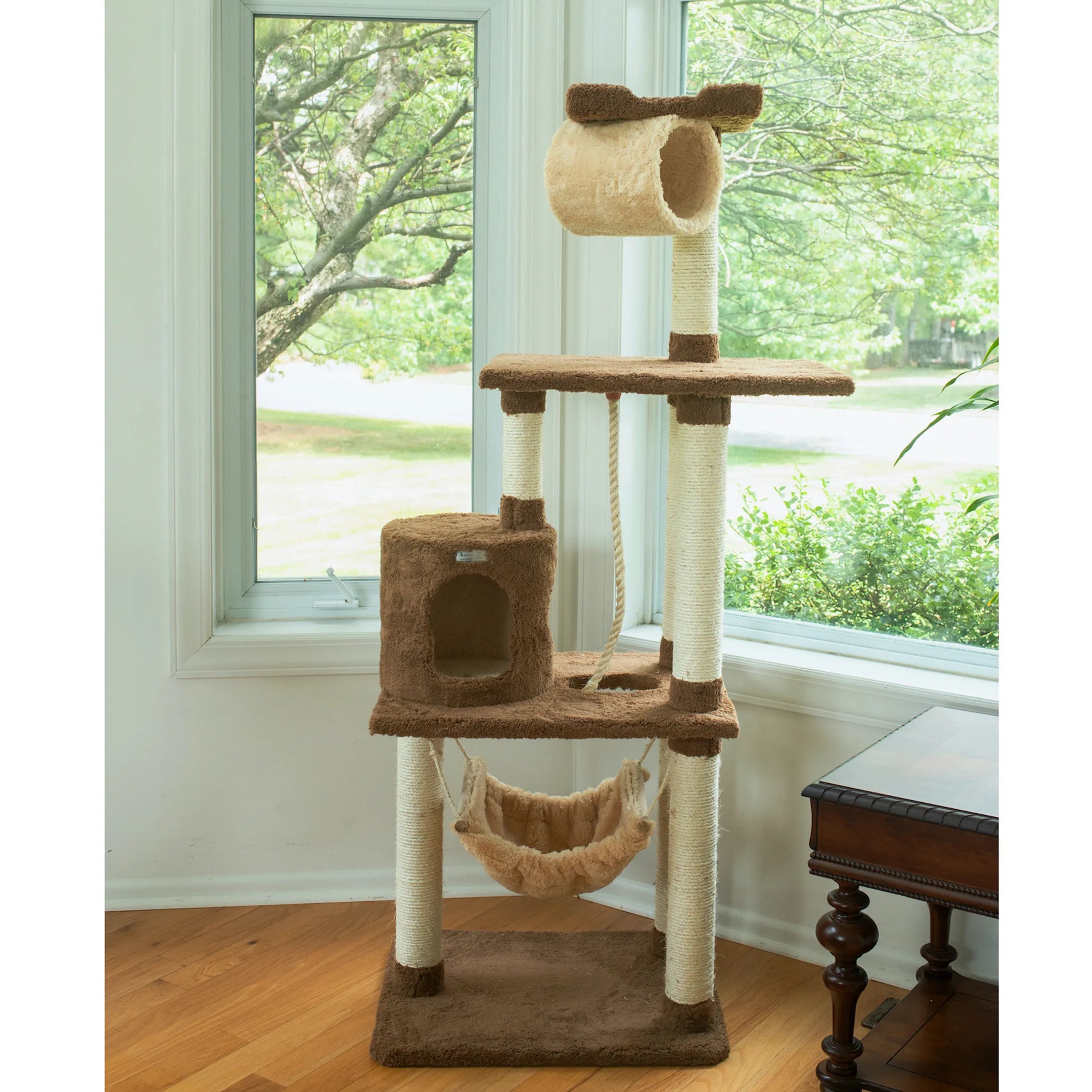 Real Wood 70" Cat tree With Scratch posts, Hammock for Cats
