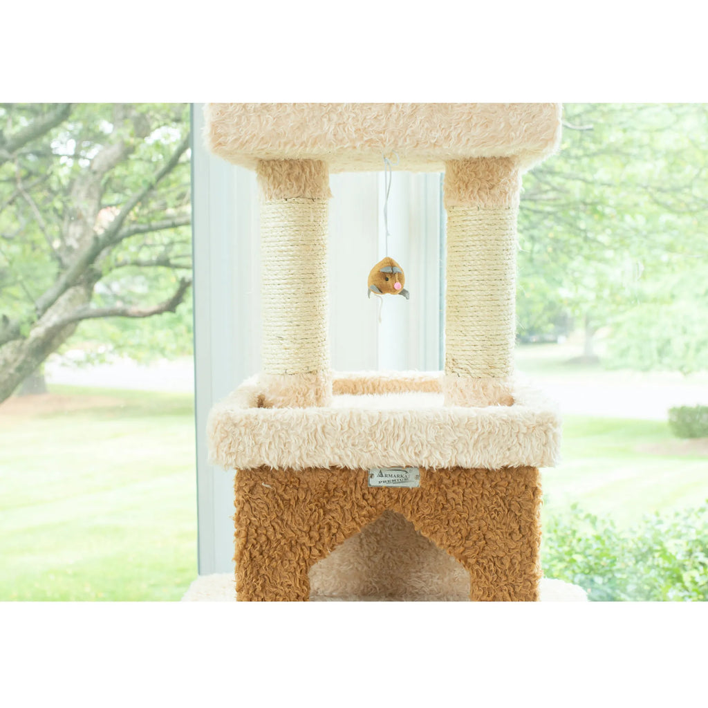 Real Wood  Multi-Level Cat Tower X8303 Cat Tree In Beige