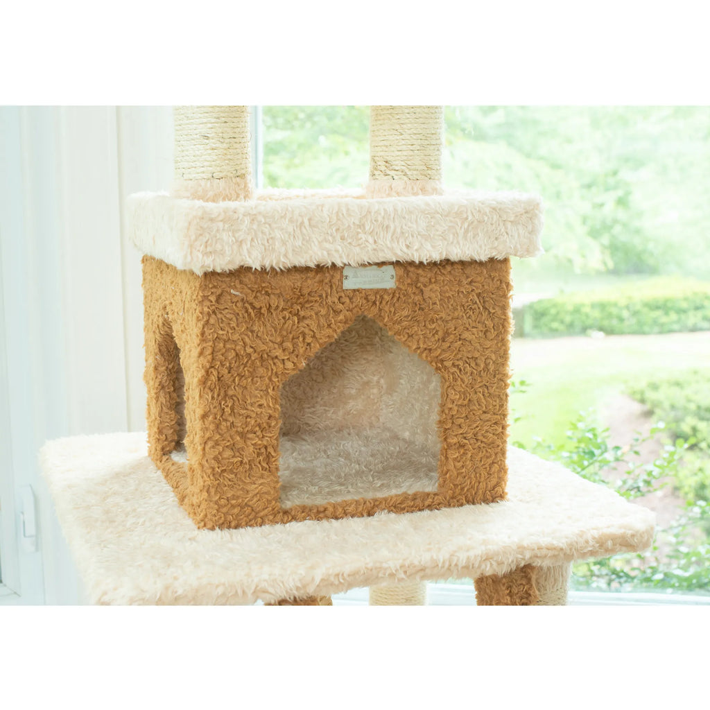Real Wood  Multi-Level Cat Tower X8303 Cat Tree In Beige