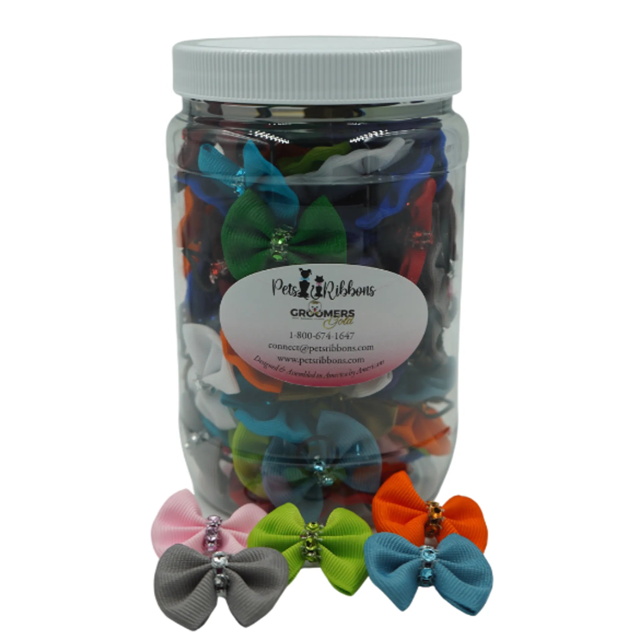 GG102 | 50-100 Assorted Bling Trim Groomers Dog/ cat Bows in Jar|Pets Ribbons