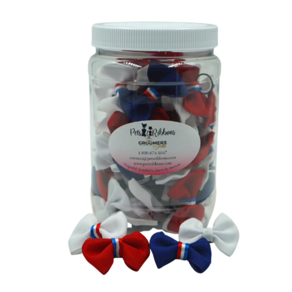 GG108 | 50-100 1" Dog Bows on Rubber band in a jar - Americano|Pets Ribbons