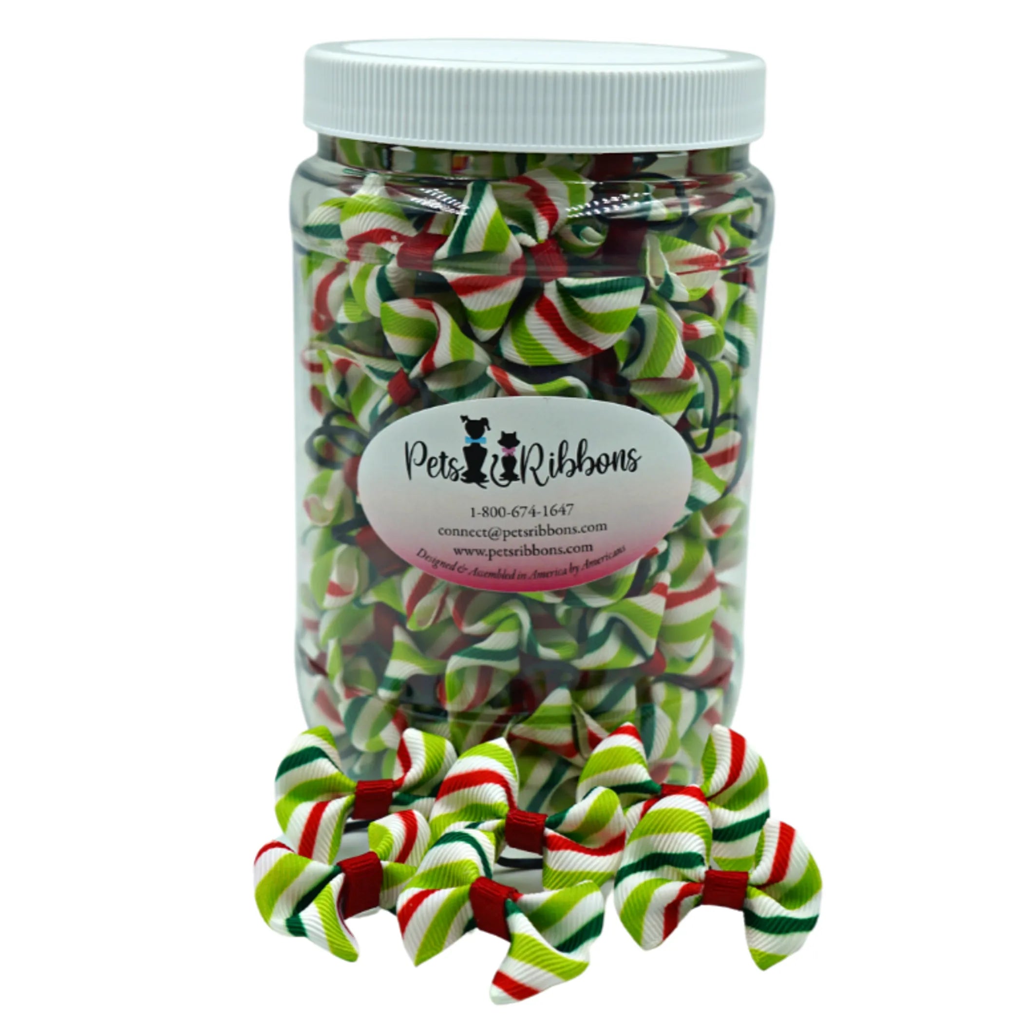 GG110CS | 50-100 Christmas candy stripe 1" dog cat bows|Pets Ribbons