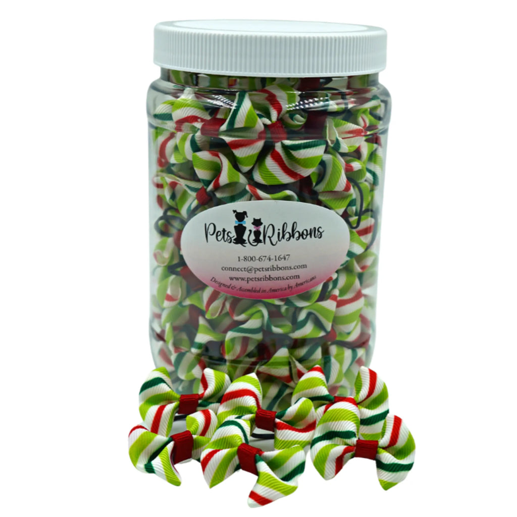 GG110CS | 50-100 Christmas candy stripe 1" dog cat bows|Pets Ribbons