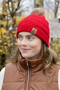 Scarlet Ribbed Beanie with Pom