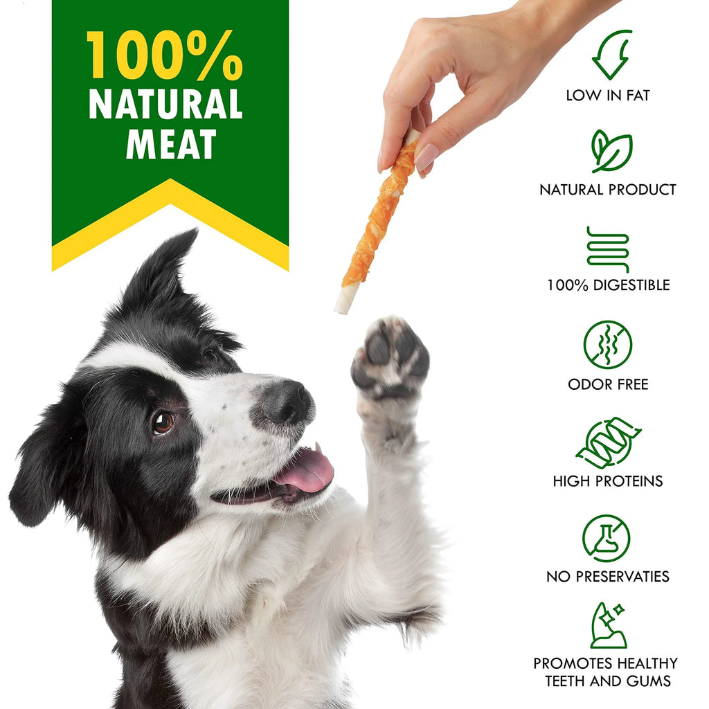 Dog Rawhide Sticks Wrapped with Chicken & Pet Natural Chew Treats