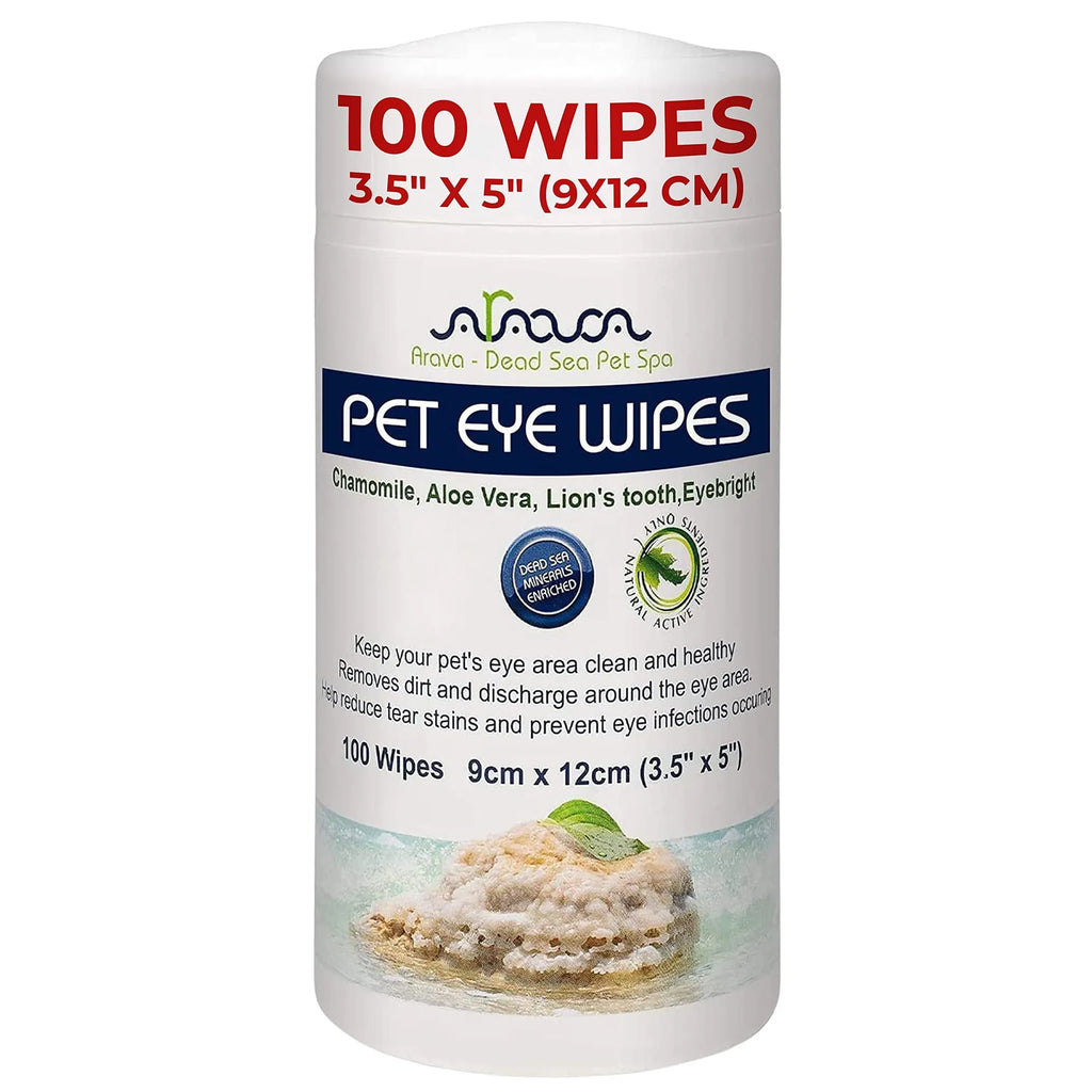Arava Pet Eye Wipes for Dogs Cats Puppies & Kittens 100 Count Natural and Aromatherapy Medicated Removes Dirt Crust and Discharge Prevents Tear Stain