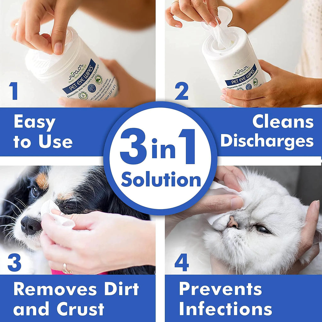 Arava Pet Eye Wipes for Dogs Cats Puppies & Kittens 100 Count Natural and Aromatherapy Medicated Removes Dirt Crust and Discharge Prevents Tear Stain