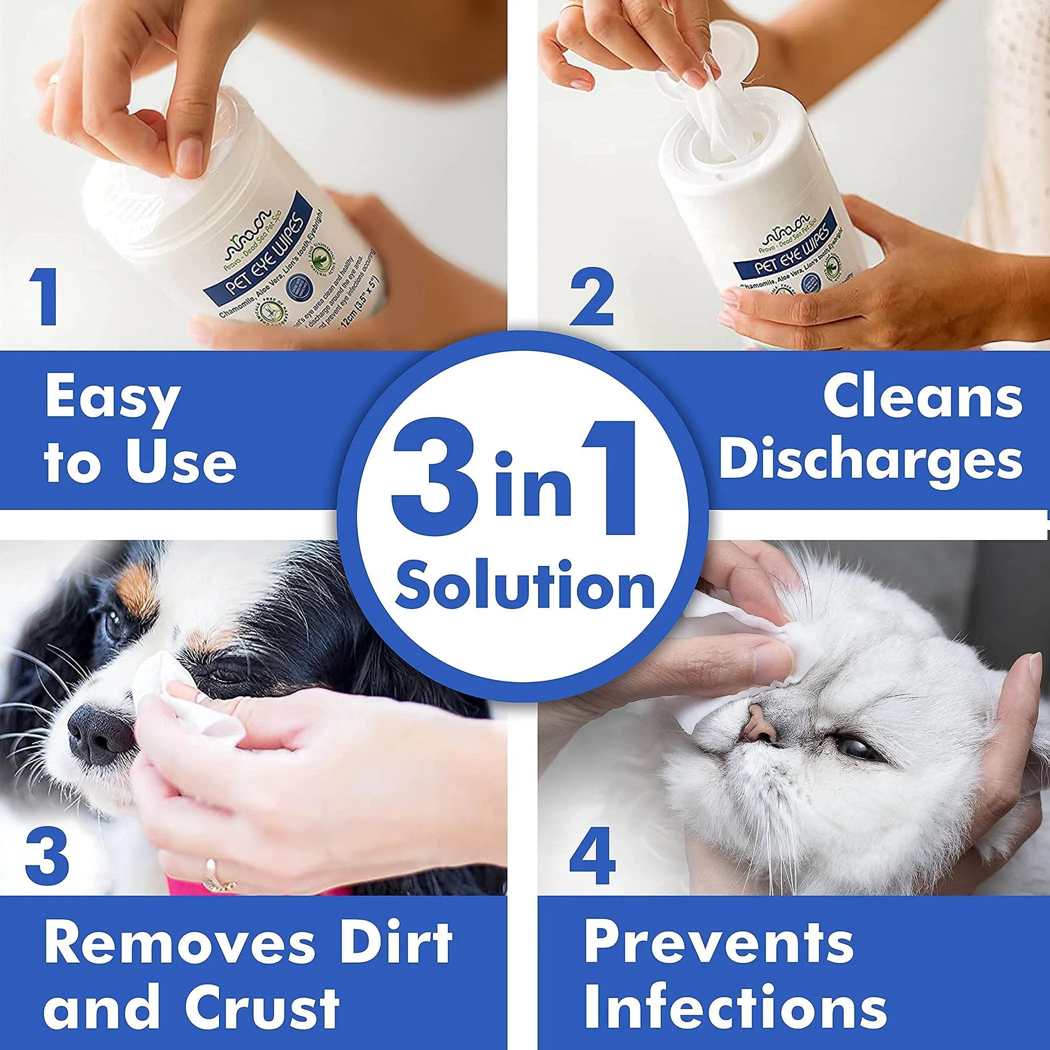 Arava Pet Eye Wipes for Dogs Cats Puppies & Kittens 100 Count Natural and Aromatherapy Medicated Removes Dirt Crust and Discharge Prevents Tear Stain