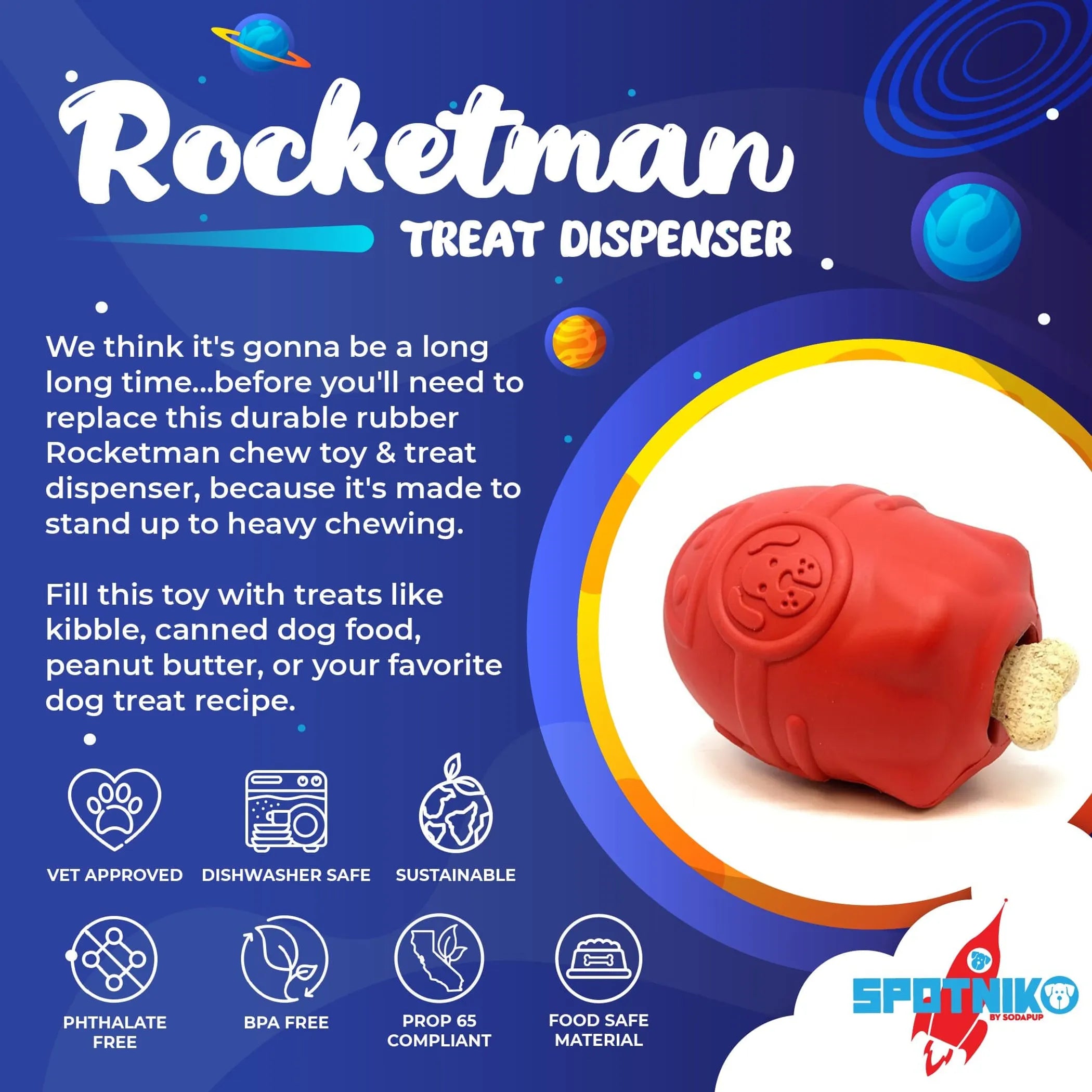 Rocketman Dog Toy - Durable Rubber Chew Toy & Treat Dispenser