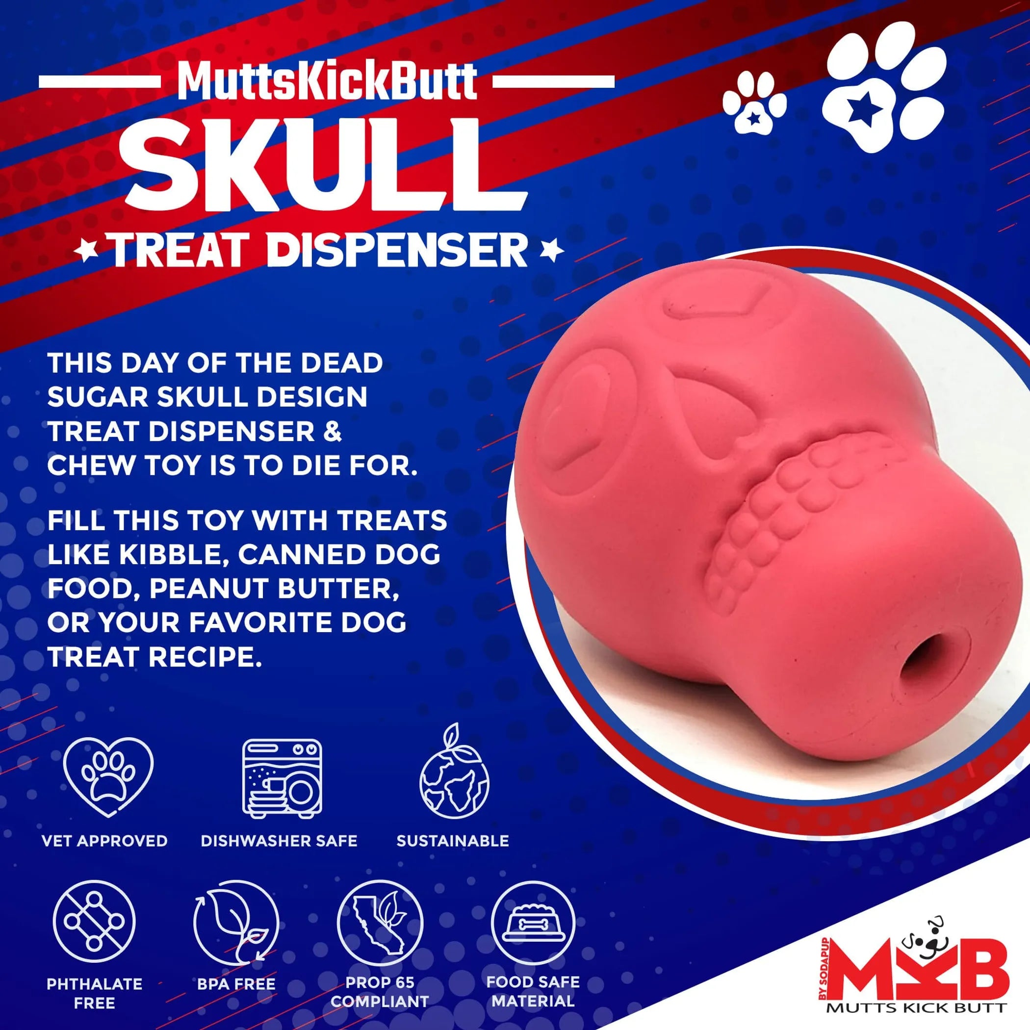 Sugar Skull Dog Chew Toy & Treat Dispenser