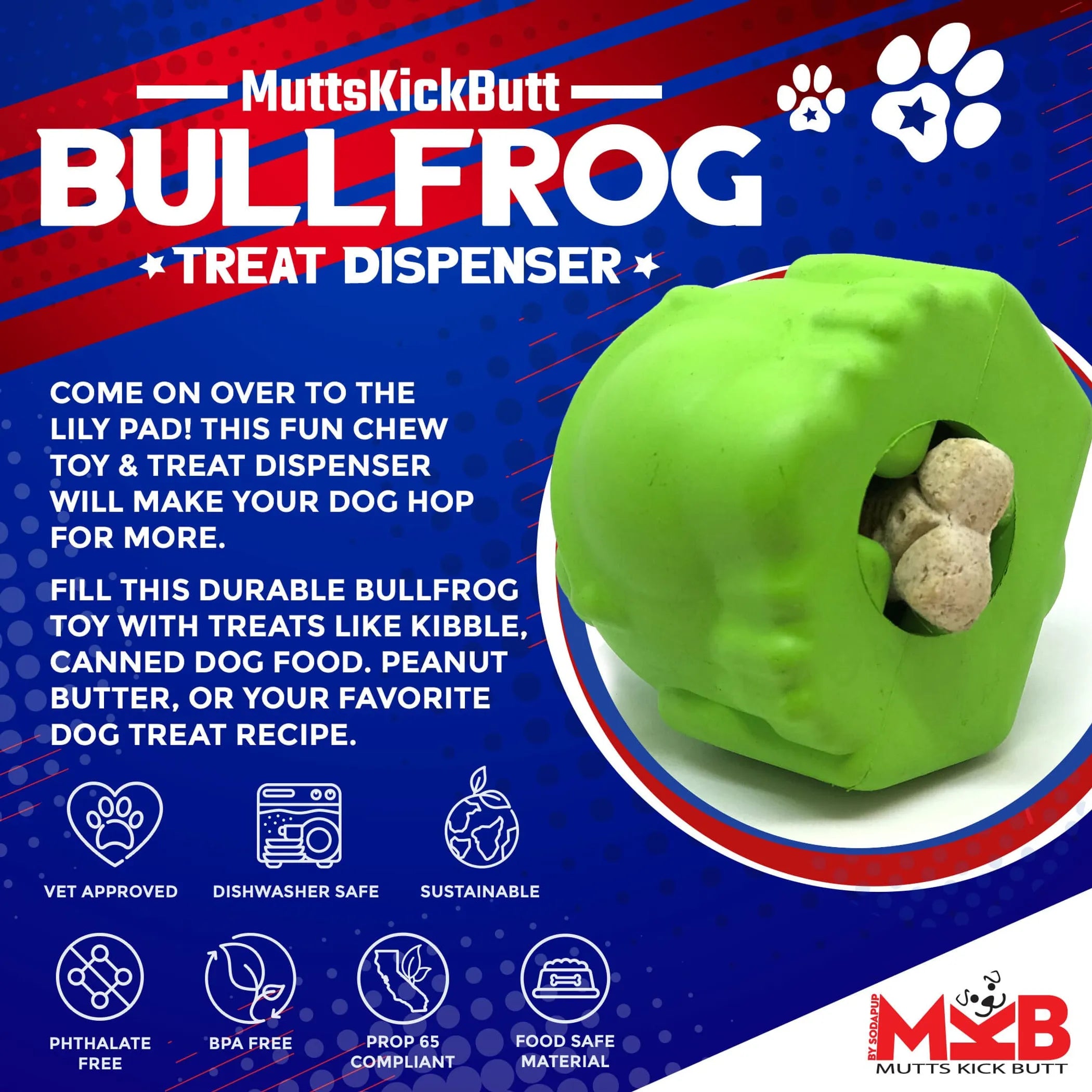 Bull Frog Dog Chew Toy & Treat Dispenser