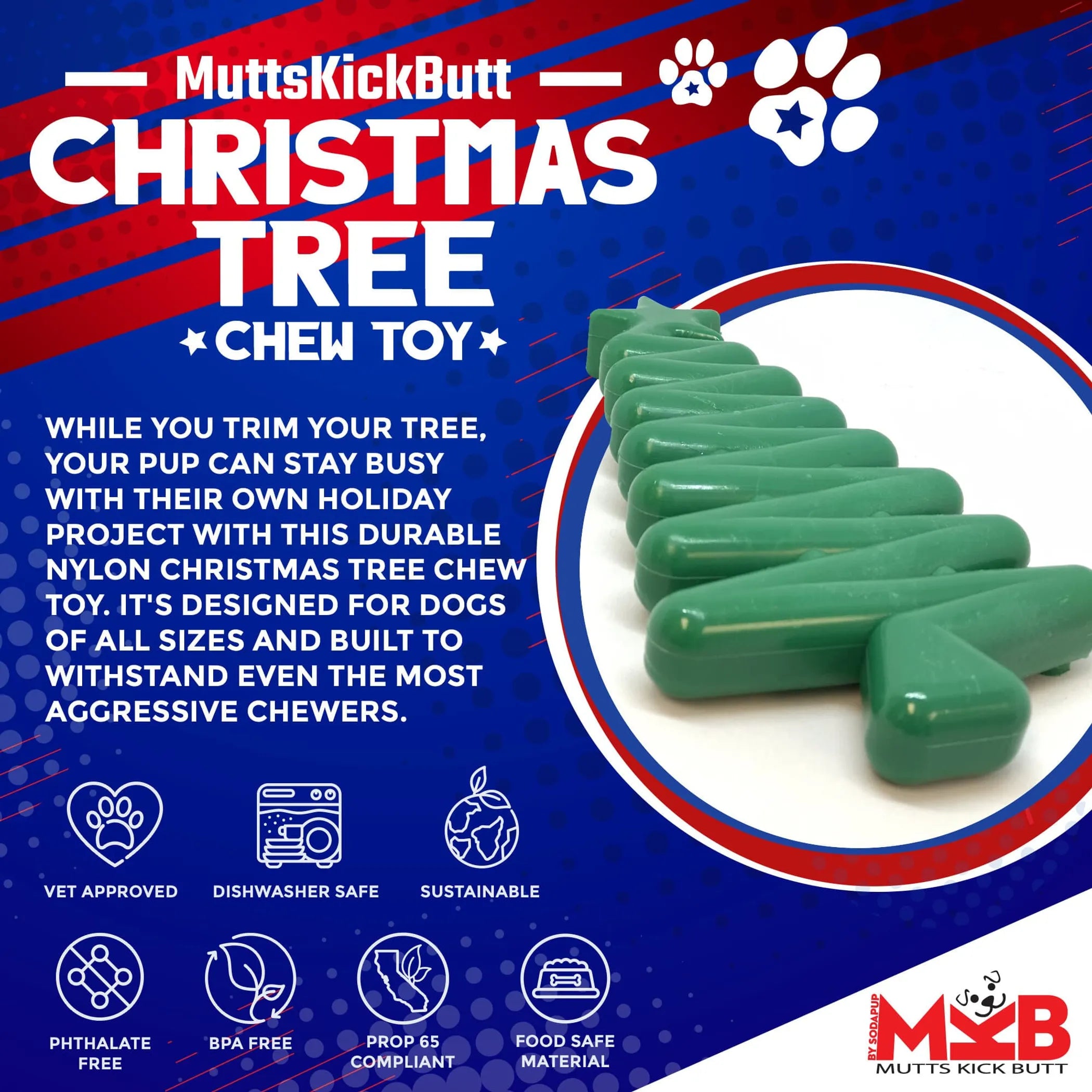 Christmas Tree Nylon Dog Chew Toy for Aggressive Chewers  & FDA Compliant