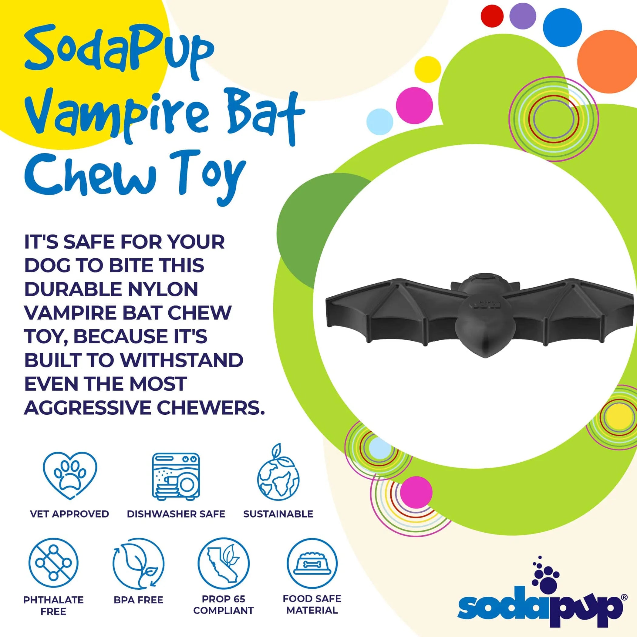 Vampire Bat Nylon Dog Chew Toy for Aggressive Chewers  & FDA Compliant