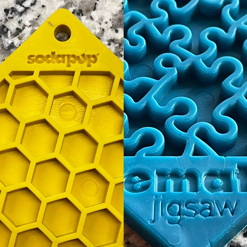 Large Blue Jigsaw & Large Yellow Honeycomb eMat Lick Mat Bundle