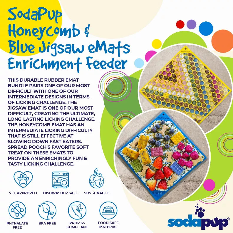 Large Blue Jigsaw & Large Yellow Honeycomb eMat Lick Mat Bundle