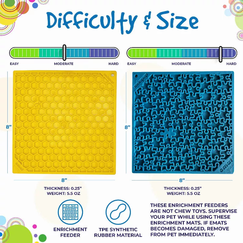 Large Blue Jigsaw & Large Yellow Honeycomb eMat Lick Mat Bundle